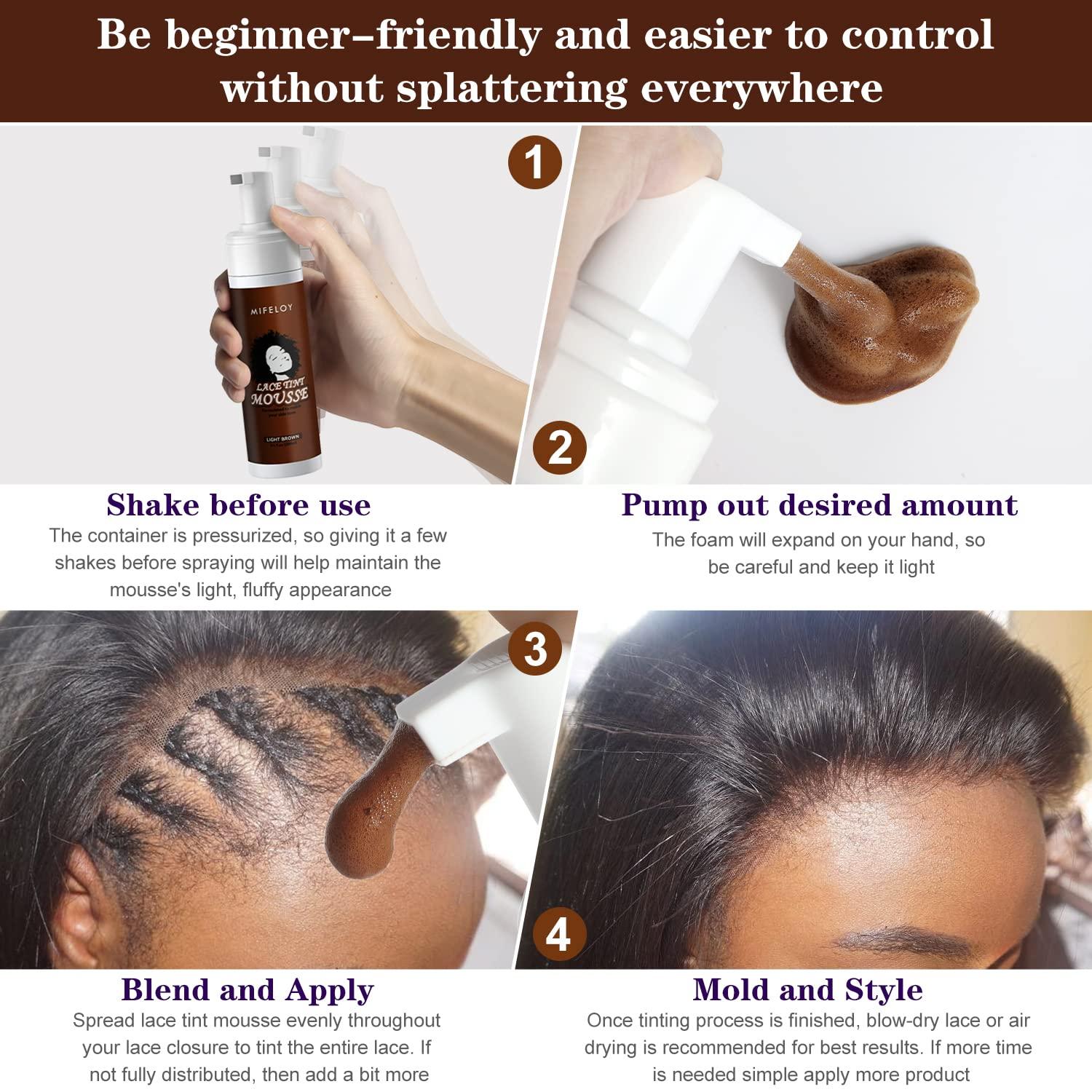 Mifeloy Women's Tint Melting Mousse Foam for Natural Edge Control and Bold Hold, 6.8 fl oz - Mocha Dark Brown Color, Lace Front Wig Toupees Hair Pieces and Wigs Tool Set