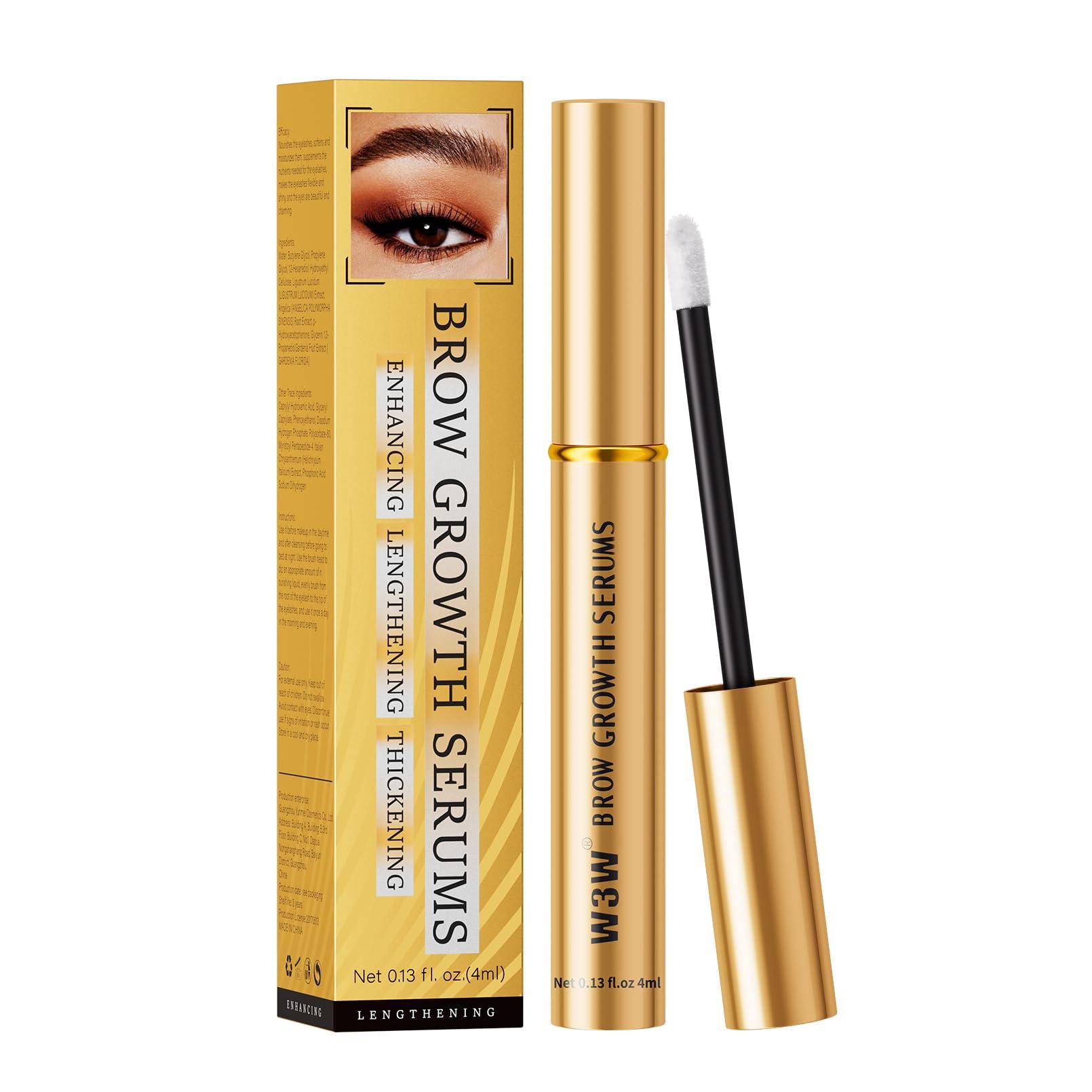 W3W Eyebrow Growth Serum,Natural Eyebrow Serum Enhancer For Fuller and Thick Longer Brows in 4 Weeks,4ML Eyebrow Serum To Grow Brows,Lash and Brow Serum Plant Extracts(Gold)