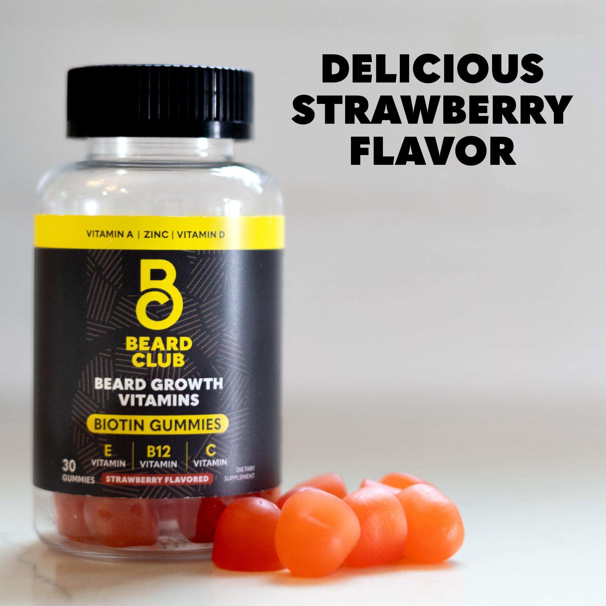 The Beard Club The Beard Club Biotin Beard Growth Vitamin Gummies - Beard and Hair Supplement for Men - Vitamins B12, E, & C to Support a Thicker Fuller Looking Beard - Mens Beard Care - Strawberry Gummy