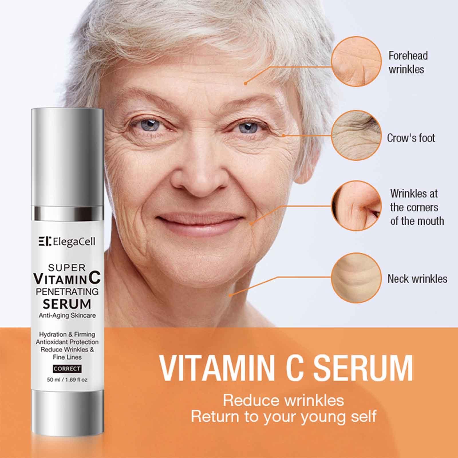 Elegacell ElegaCell Super Vitamin C Serum for Women Over 70 - Advanced Anti-Aging Vitamin C Face Serum,Super Vitamin C Penetrating Serum for Mature Skin, All-in-One Formula 1.69 fl oz