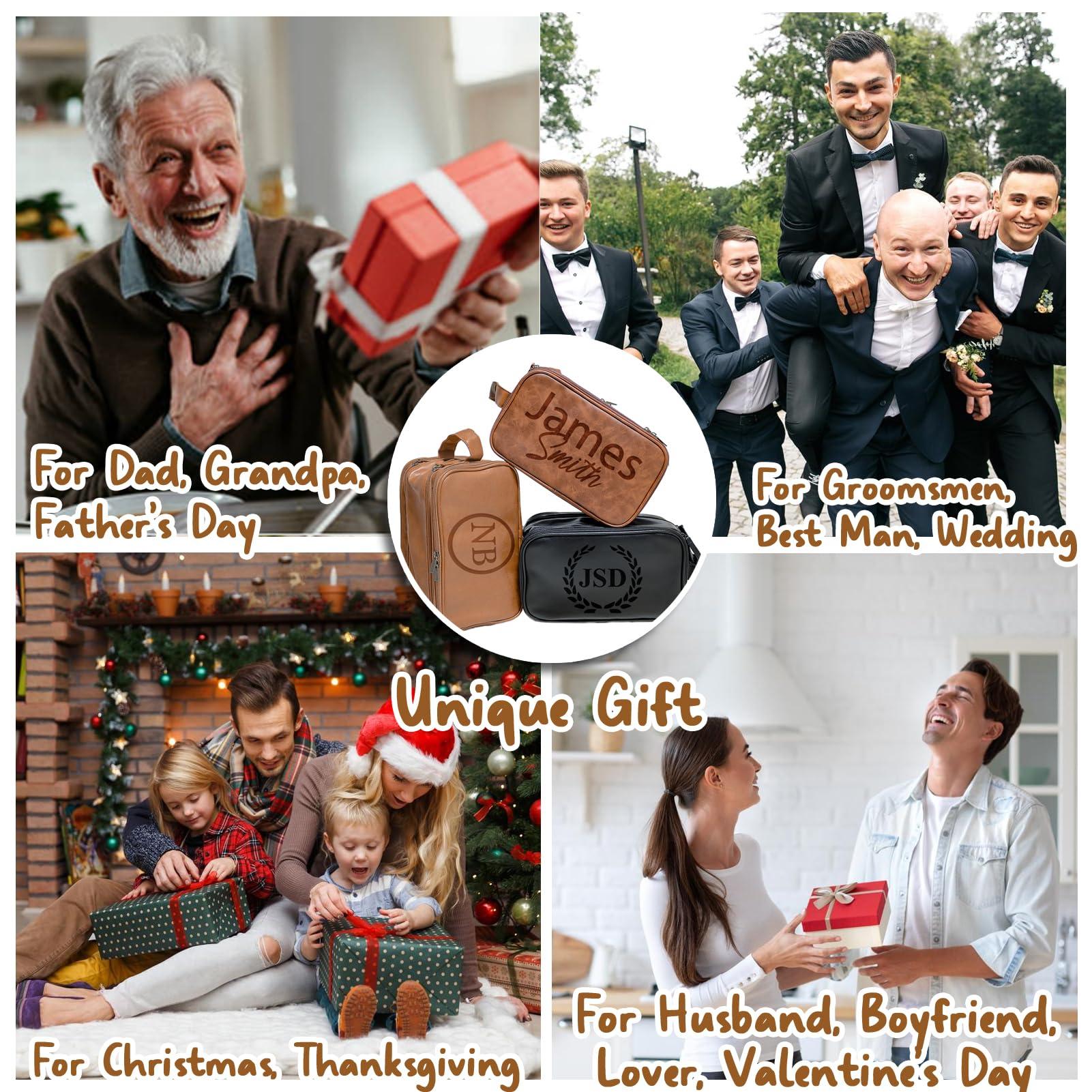 Xpanrous Xpanrous Personalized Toiletry Bag for Men, Customized Groomsmen PU Leather Travel Dopp Kit Shaving Bag, Handcrafted Gifts for Father\'s Day, Wedding, Birthday, Husband,Light Brown