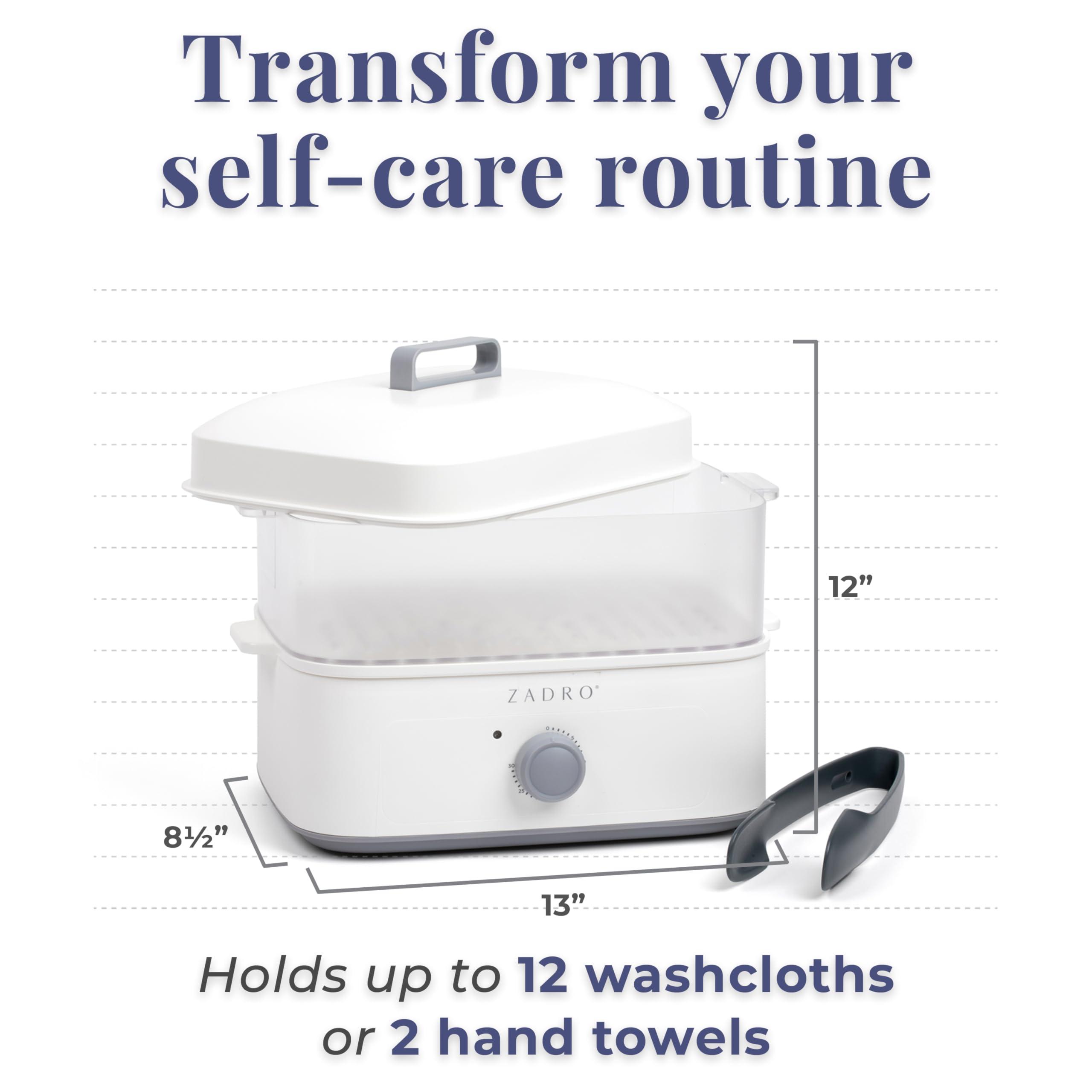 Zadro Zadro Towel Steamer with Tongs, 850W Heater, 8L Tray, 1.7L Tank, 30-min Timer for Facials, Manicures, Pedicures, Shaving (13"x12", 120V/850W, 8L, Tan/Gray)