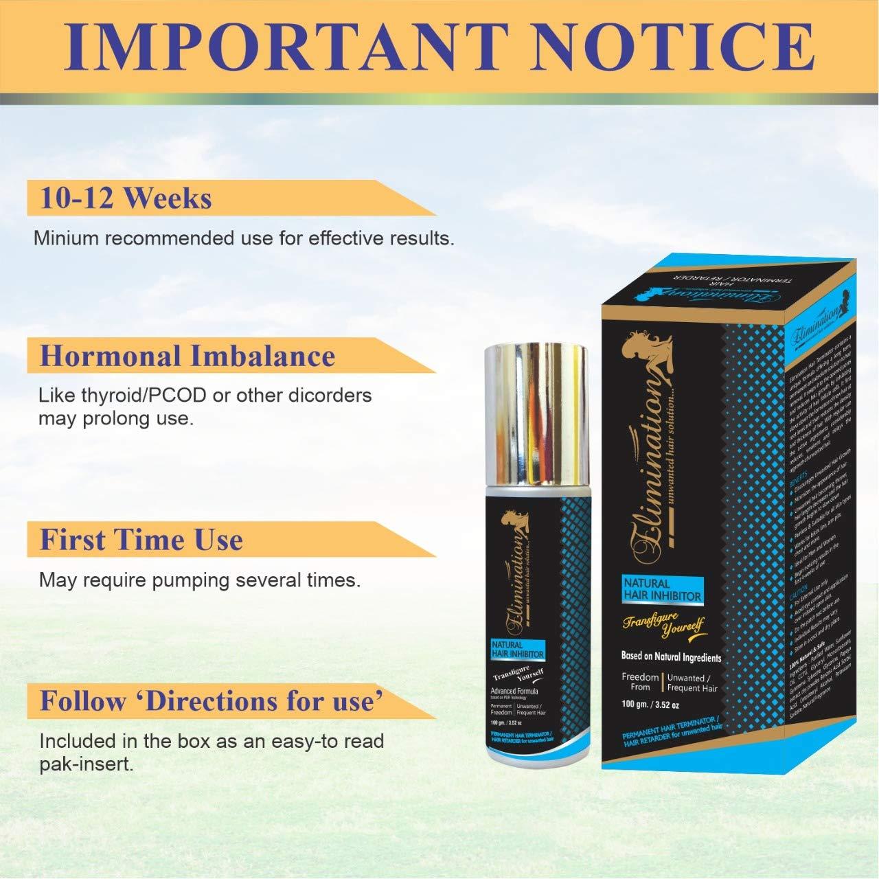 Elimination Elimination Natural Hair Inhibitor for Permanent Reduction of Unwanted Body & Facial Hair in Men & Women - Pack of 1