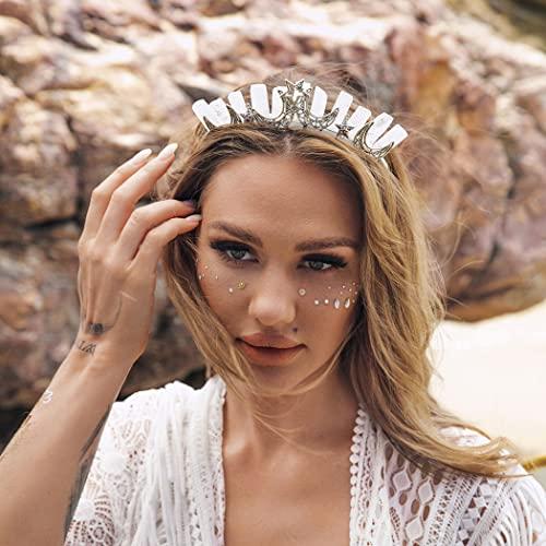 Formery Formery Star White Quartz Headband Silver Crescent Moon Natural Stone Crown Hairband Halloween Cosplay Wedding Crystal Tiara Headpiece for Women
