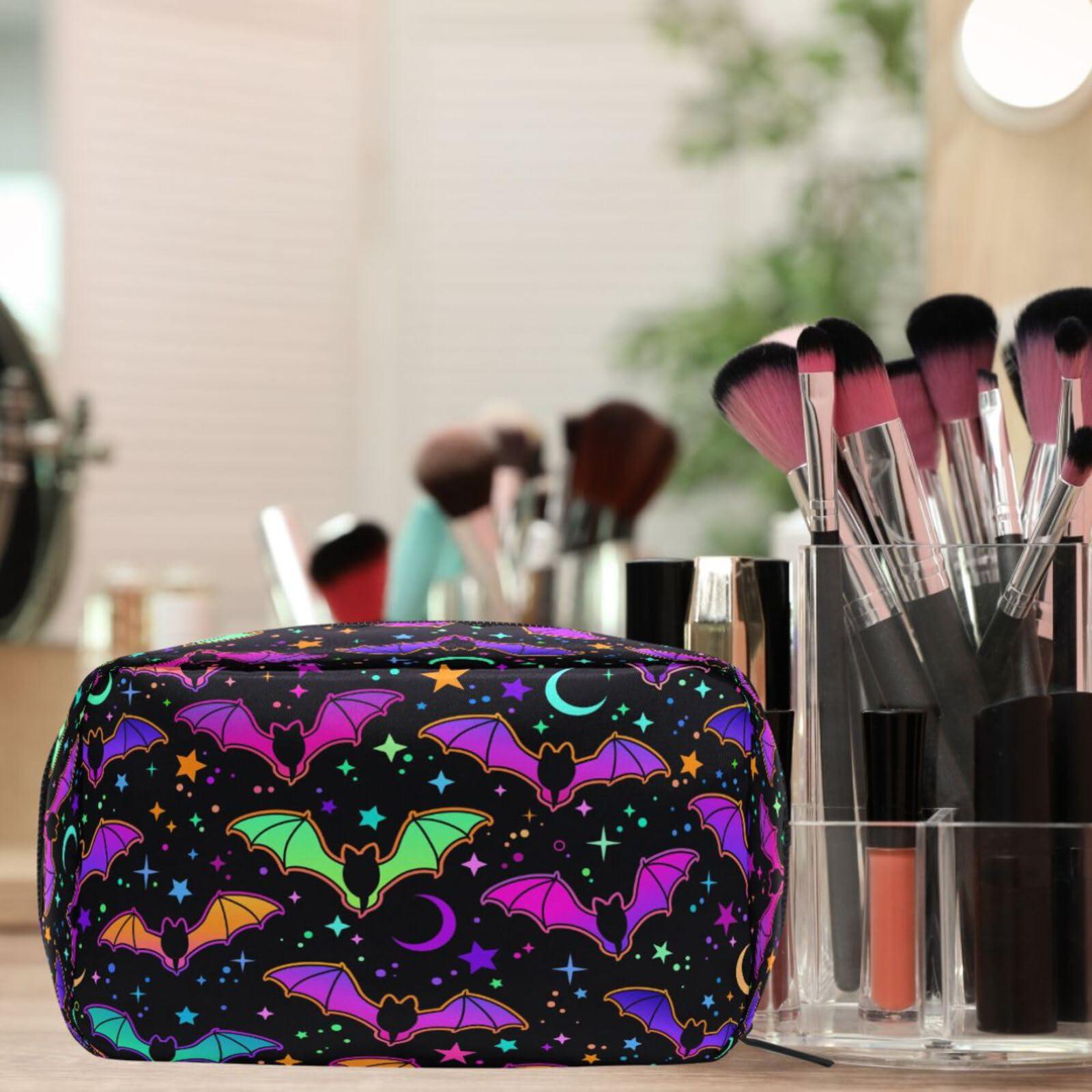 MNSRUU MNSRUU Small Cosmetic Bag for Girl Women Travel, Bats Moons and Stars Makeup Toiletry Organizer Bags with Compartments