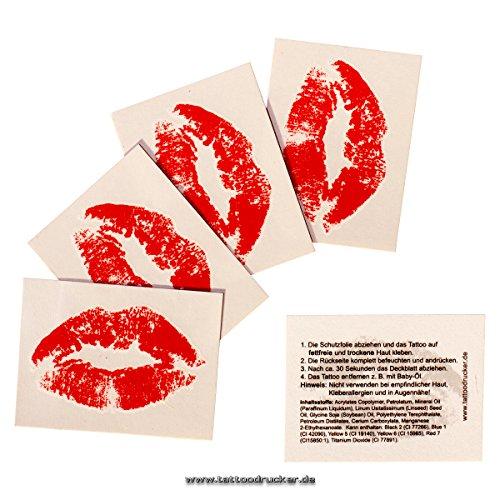 Tattoodrucker 10 x Kiss Tattoo - Red Lip Temporary Tattoo Stickers - Bachelorette Party
