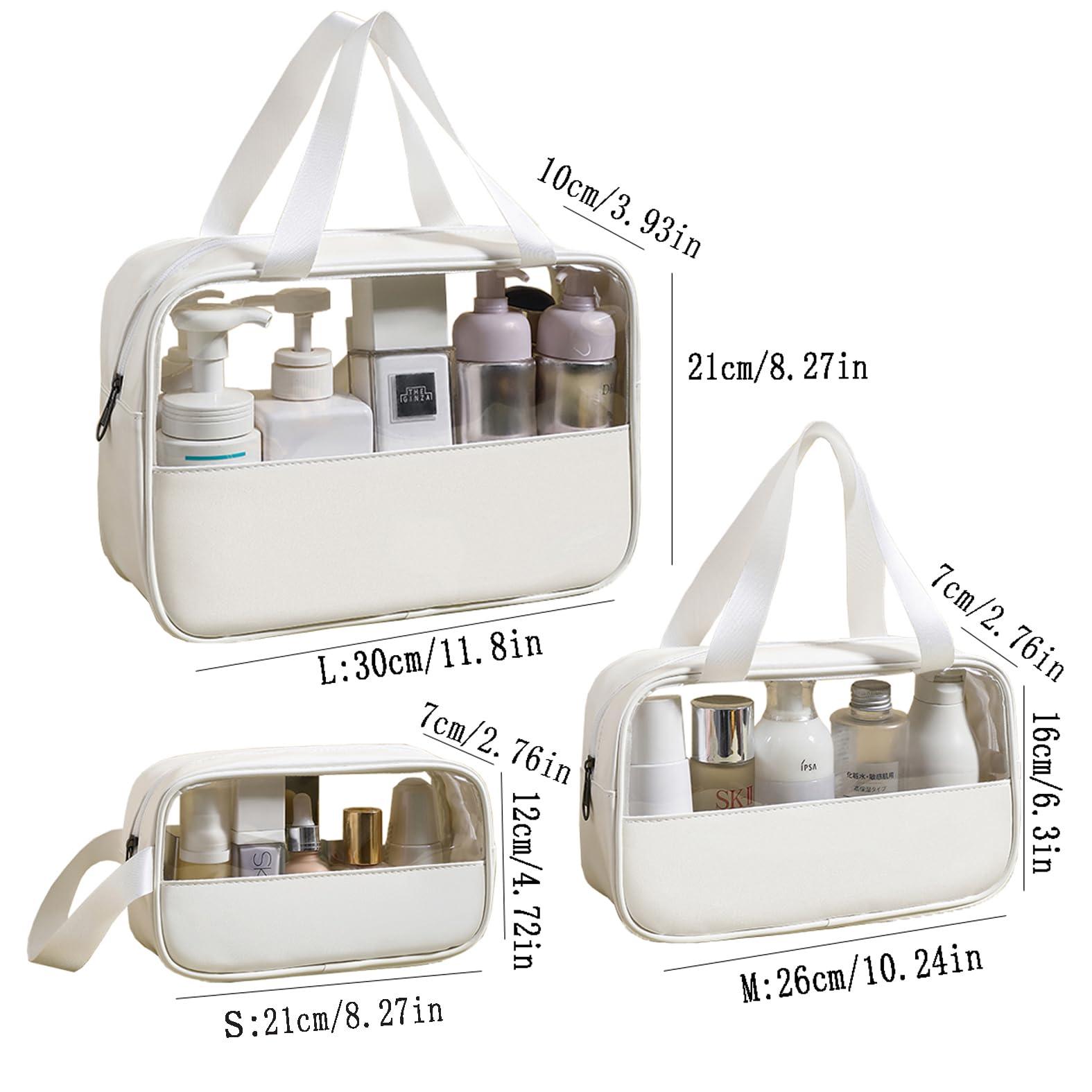 nmbaobei nmbaobei White 3-piece clear makeup bag, waterproof travel makeup bag for makeup and toiletries