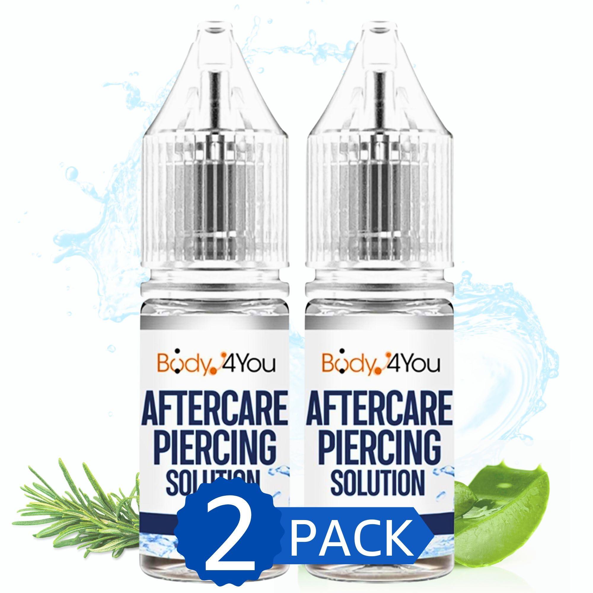 BodyJ4You BodyJ4You Piercing Aftercare Drops - Saline Solution Natural Keloid Bump Removal - Ear Piercing Cleaner Nose Septum Belly Button Cartilage - Tea Tree Oil Sea Salt Aloe Rosemary - 2 x 0.33 Fl Oz