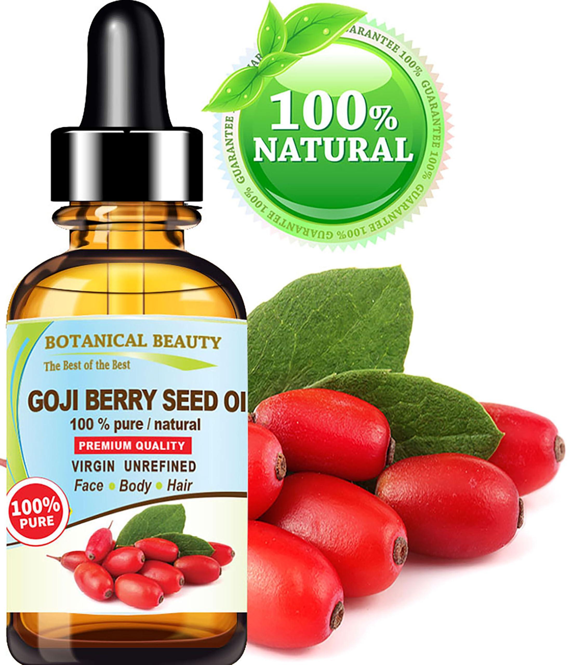 Botanical Beauty Botanical Beauty GOJI BERRY SEED OIL Lycium Barbarum Himalayan 100% Pure Natural Virgin Unrefined Cold Pressed Carrier Oil 0.5 Fl. Oz.- 15 ml for FACE, SKIN, HAIR, NAILS