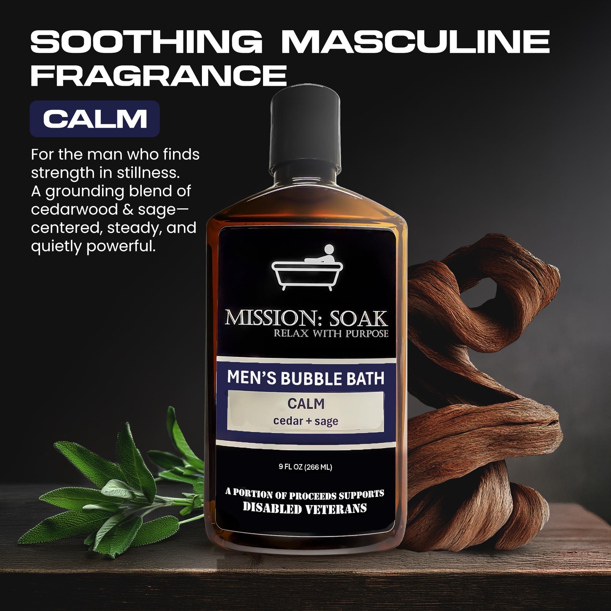 Mission: Soak Mission: Soak Men's Luxury Bubble Bath, Body Soak - Multiple Scents Available - 9 fl oz (Calm (Cedar + Sage))