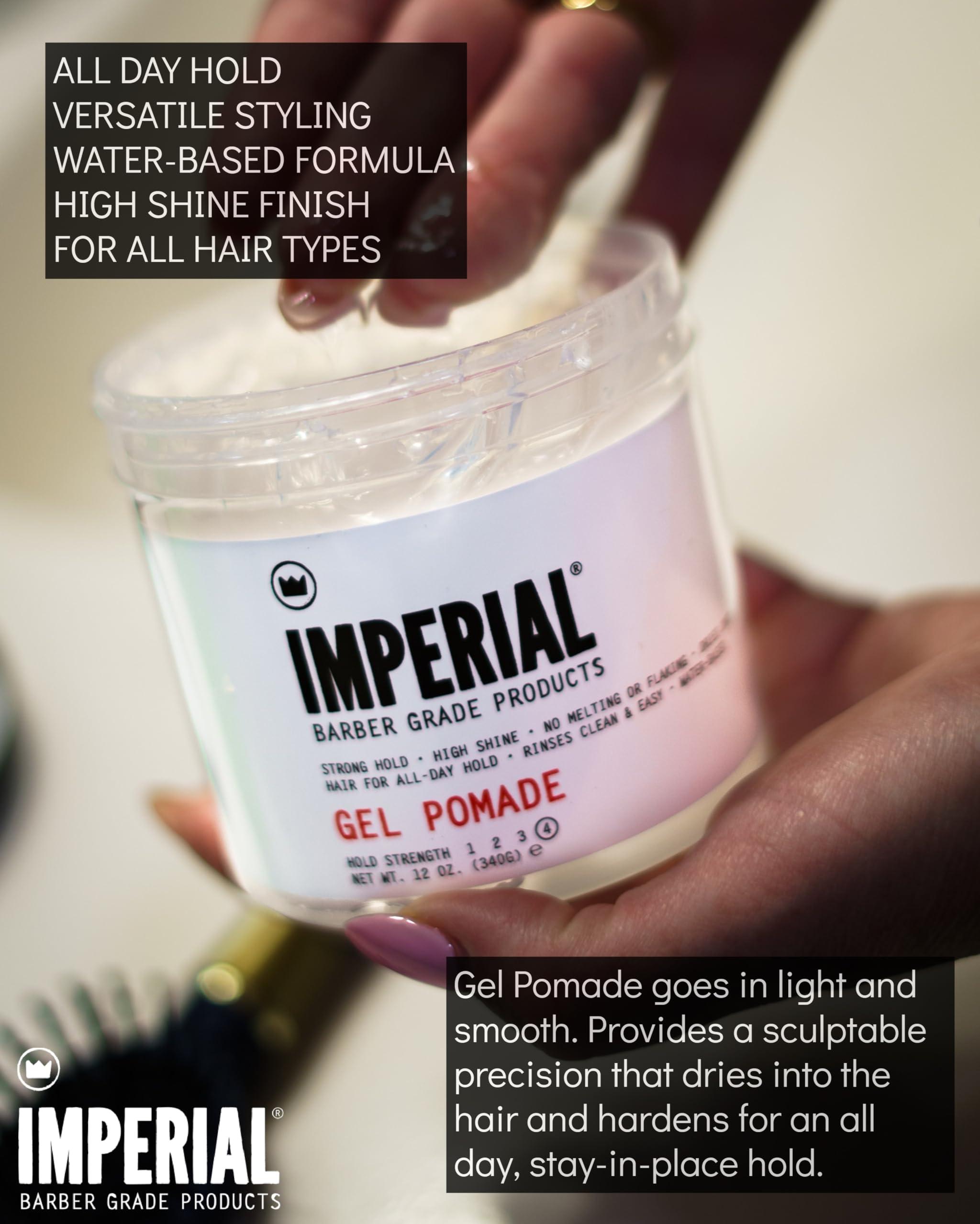 Imperial Barber Imperial Barber Grade Gel Pomade - All Day Strong Hold, No Flaking, Water Based, Reactivatable - Natural Men\'s Hair Styling Product 12oz