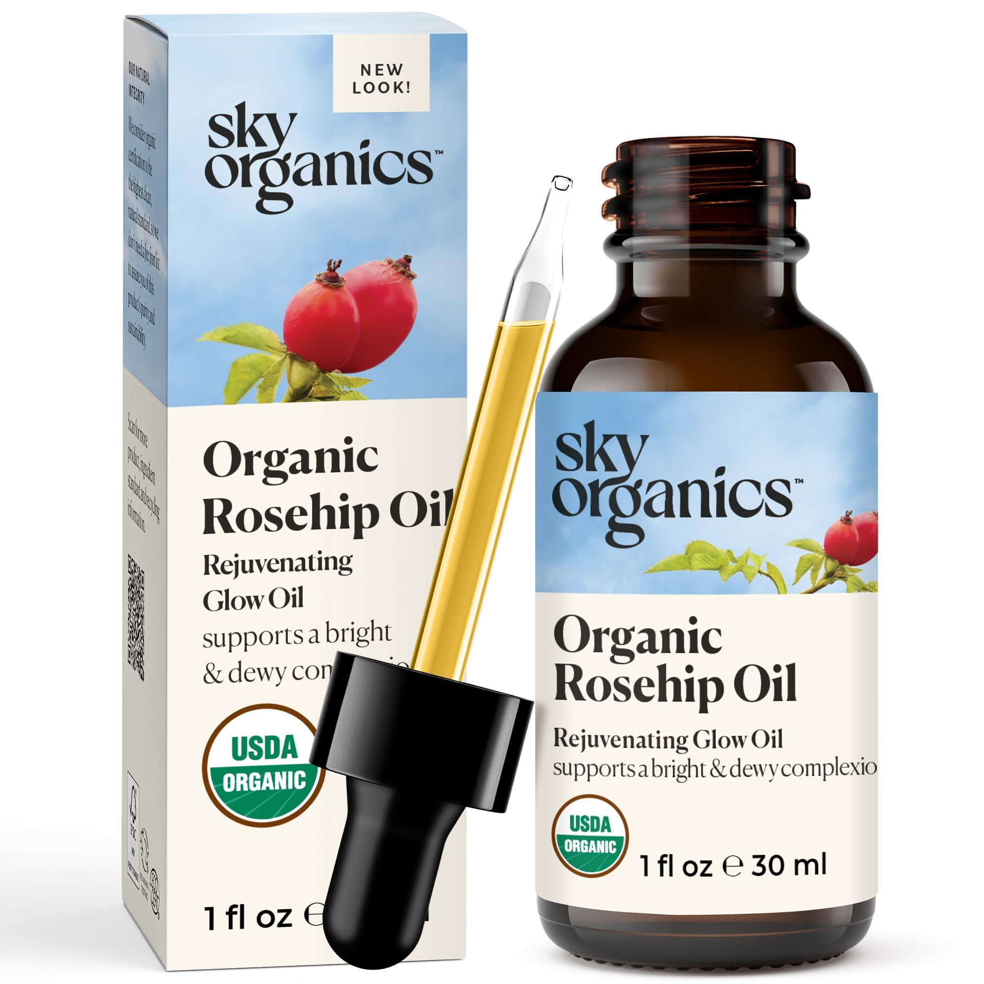 Sky Organics Sky Organics Organic Rosehip Oil (1oz) Cold-Pressed Rosehip Seed Oil, Anti-aging Face Oil, Antioxidant Face Oil, 100% Pure Anti-Aging Rosehip Seed Oil for Radiant Skin, Hair and Acne