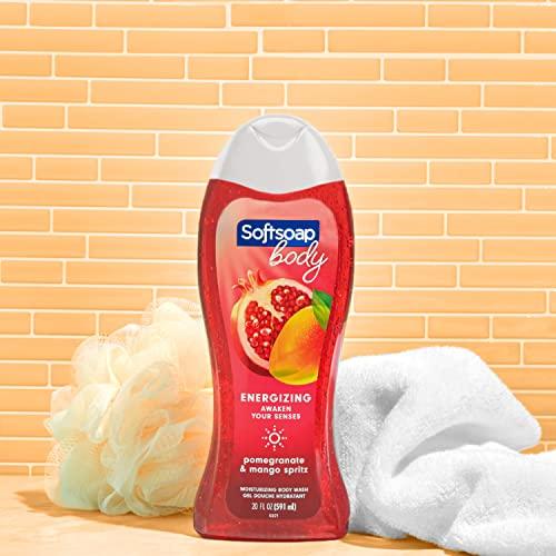 Softsoap Softsoap Body Wash, Pomegranate & Mango Spritz Body Wash, 20 Fl Oz & Body Wash, Coconut Butter Scrub, Exfoliating Body Wash, 20 Ounce, 4 Pack