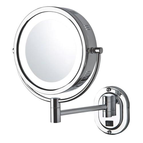 Jerdon Jerdon Two-Sided Lighted Wall-Mounted Makeup Mirror - Makeup Mirror with 5X Magnification & Wall-Mount Arm - 8-Inch Diameter Mirror with Chrome Finish Wall Mount - Model HL165CLD