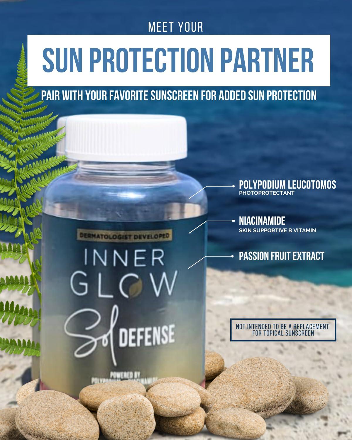 Inner Glow Inner Glow Sol Defense Gummies - Dermatologist and Plastic Surgeon developed to fight photoaging, Polypodium Leucotomos and Niacinamide