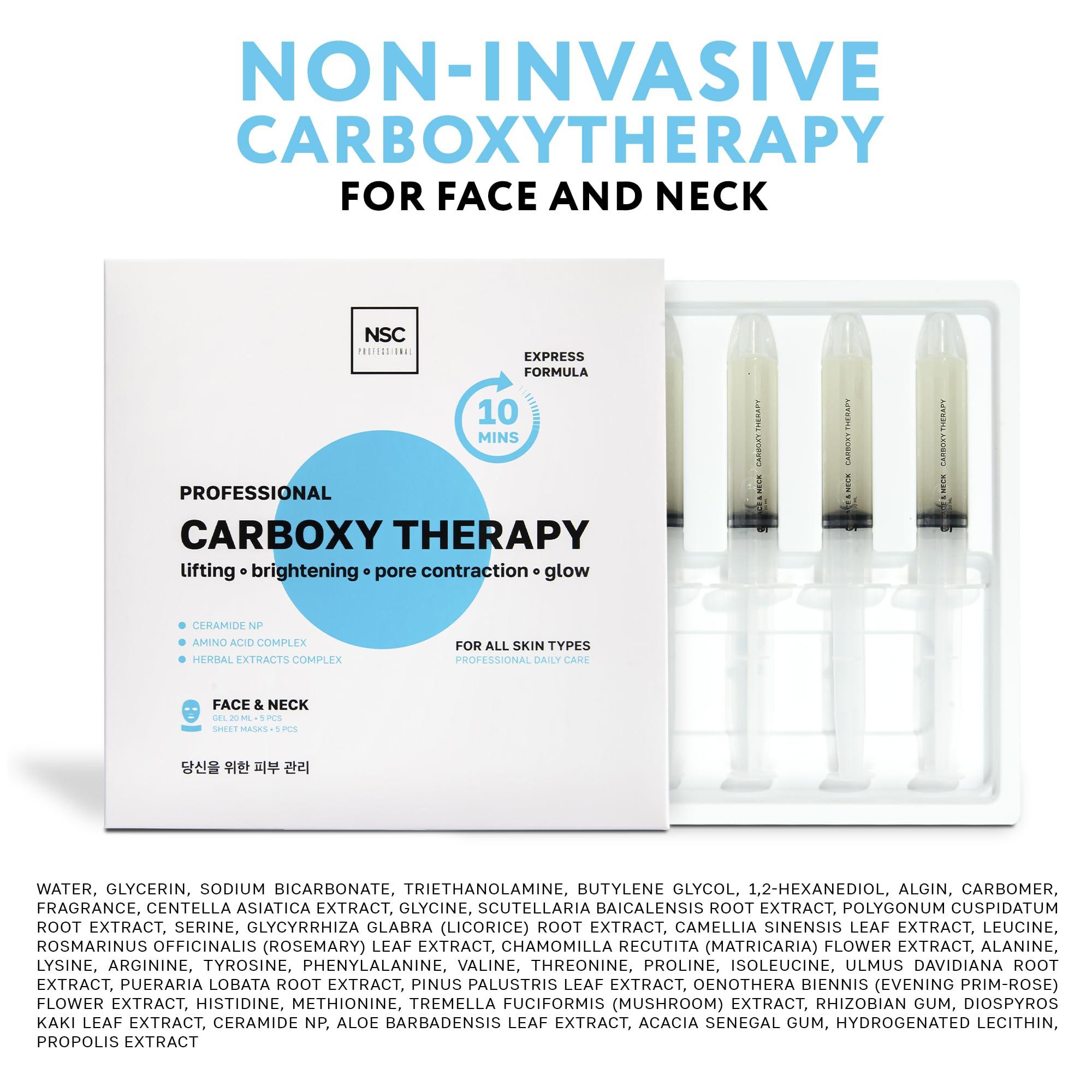 NSC Name Skin Care Korean Carboxy CO2 Therapy Face & Neck Mask Set of 5 - Hydrating Oxygen Carboxytherapy Skincare Sheet Masks - Moisturizing Anti Aging Pore Tightening Brightening Facial Treatment Gel