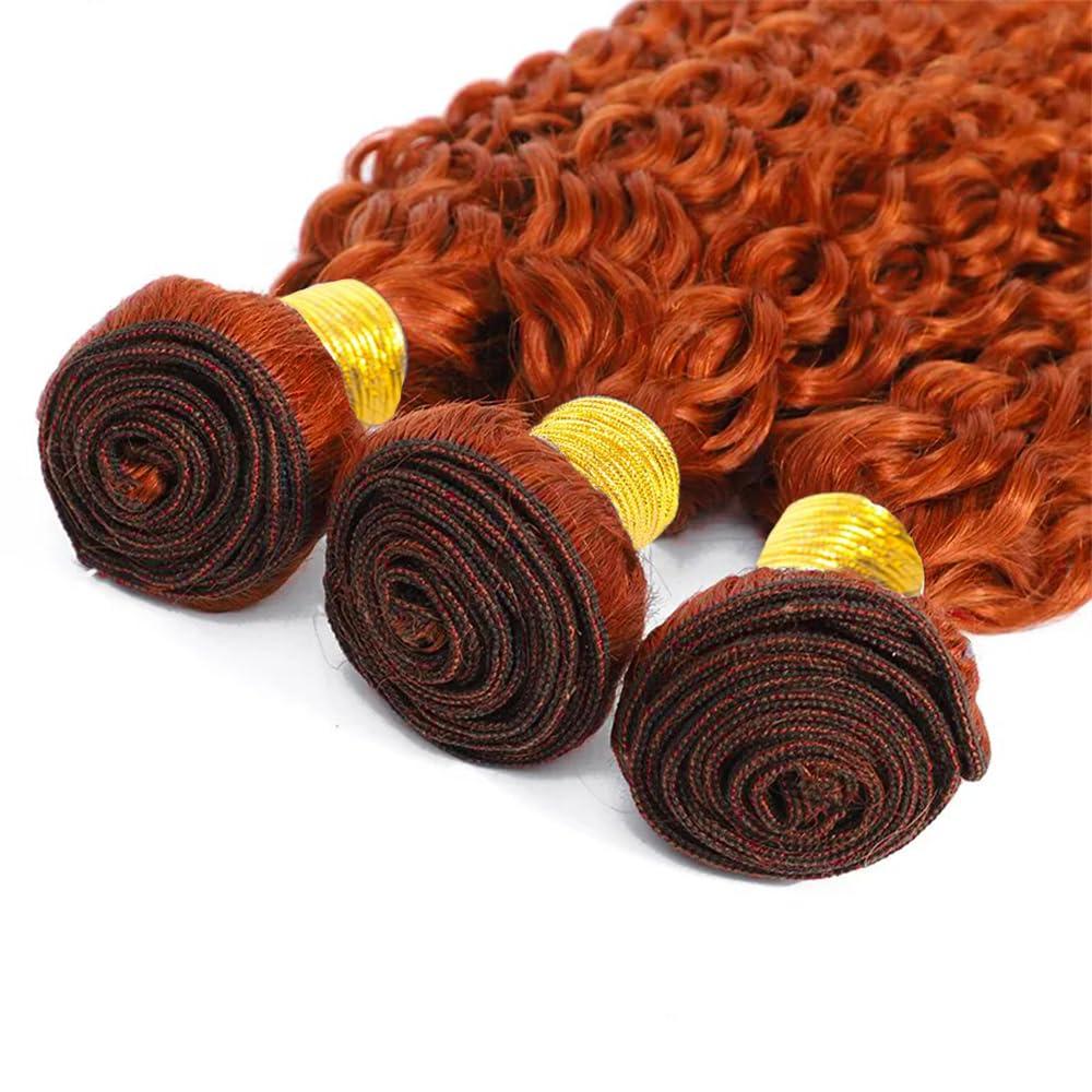 SUHKRPT Color 350 Bundles Human Hair Ginger Curly Wave Human Hair Bundles Color 350 Curly Wave Bundles Human Hair 3 Bundles 18 18 18 Inch Ginger Orange Bundles