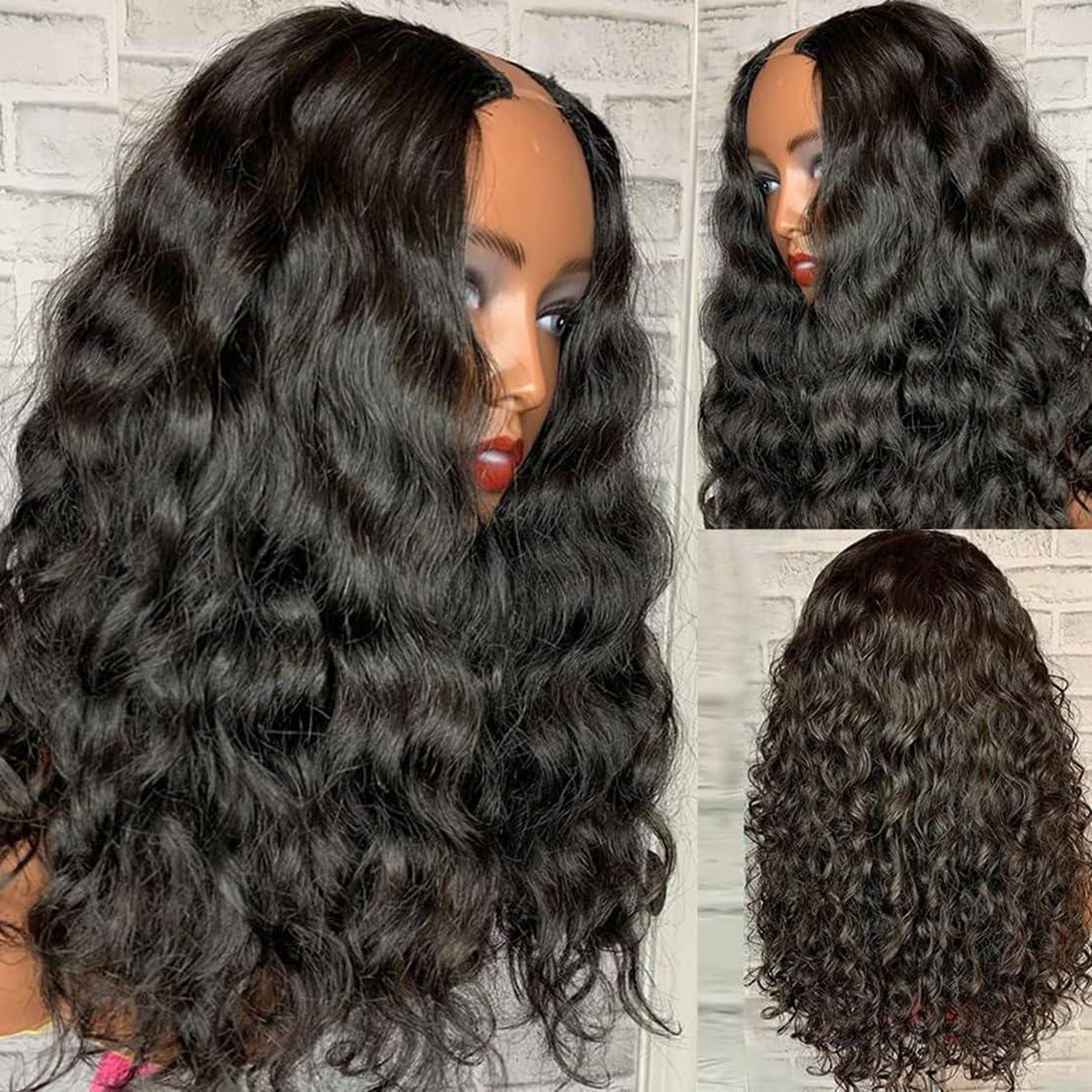 Emistar Emistar Curly V Part Wig Synthetic Hair Soft As Human Hair Water Wave U Part Wig Wear And Go Glueless Half Wigs for Black Women (Natural Black, 14 Inch)