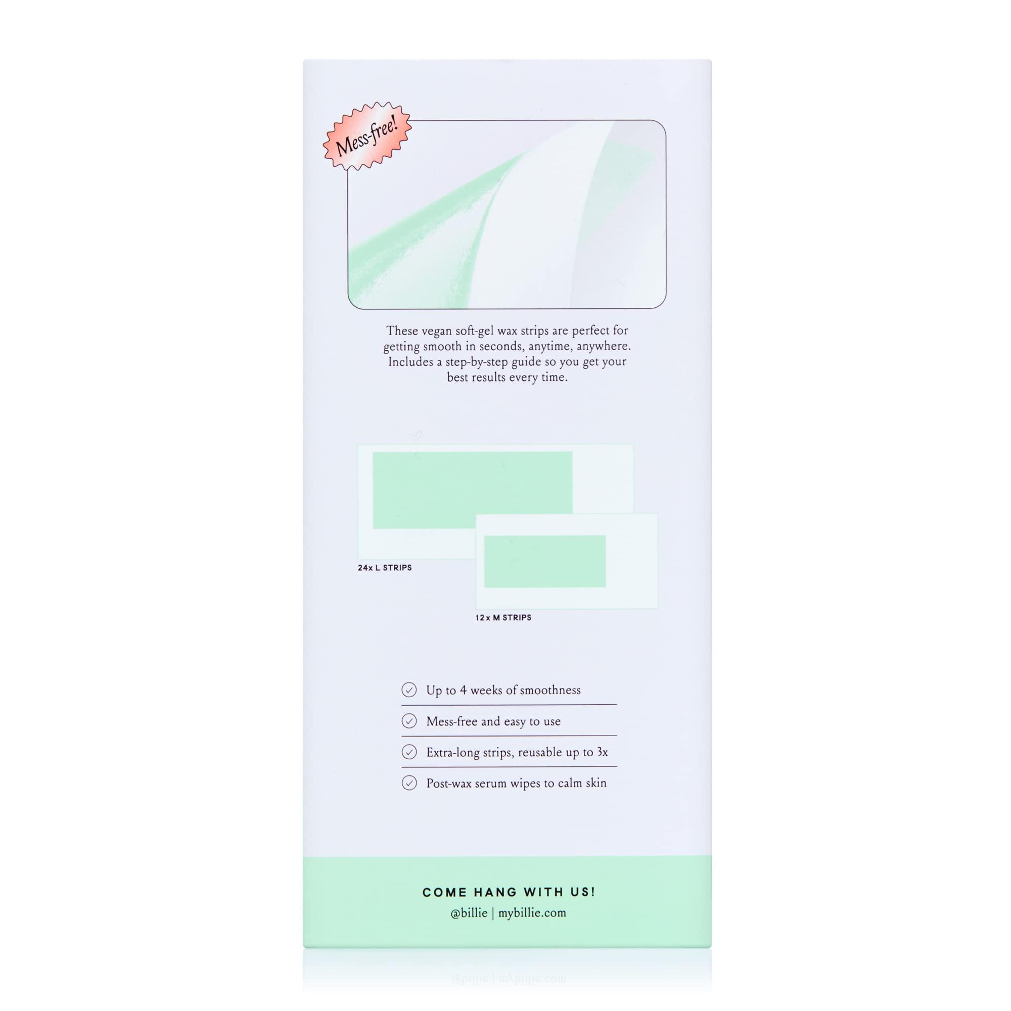 Billie Billie Wax Kit - Body & Underarm - Easy & Convenient - No Heat - Made With Aloe & Avocado Oil - Vegan Soft-Gel - 36 wax strips - 6 post-wax serum wipes