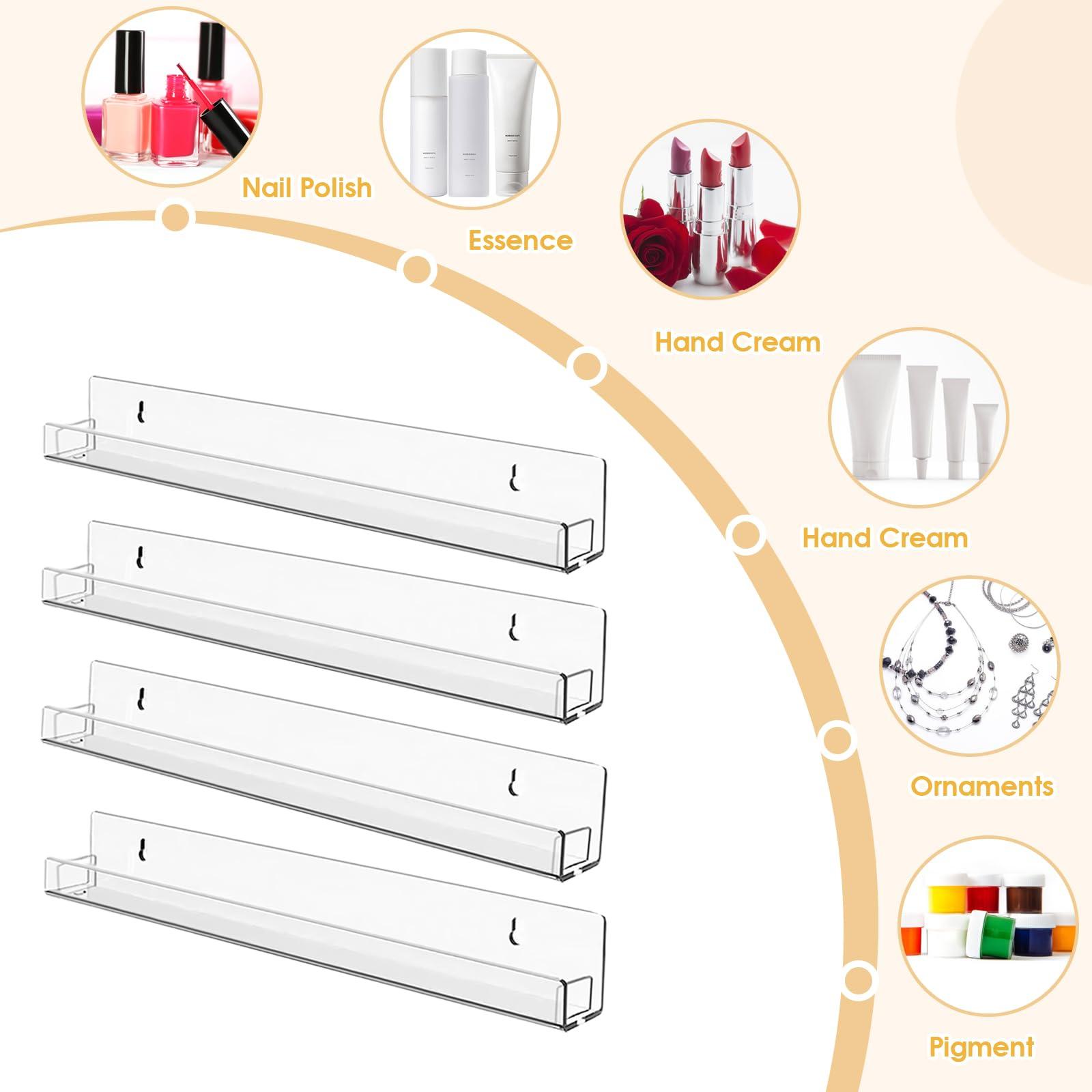 AumVum AumVum 6 Pack Nail Polish Organizer Wall Mounted Shelf with Removable Anti-Slip End Inserts, Paint Rack Acrylic Organizers Display for Wall, Nail Polish Rack Displays 90 Bottles, 15 Inch
