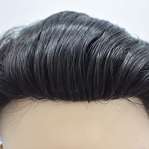Curve Hair Toupee for Men HairPieces French Lace Mens Toupee Human Hair System Transparent Lace Replacement For Men Poly Skin Around Man Hair Unit Wigs for Men 7\"X9\",#3 Dark Brown-100% Light to Med-Light Density
