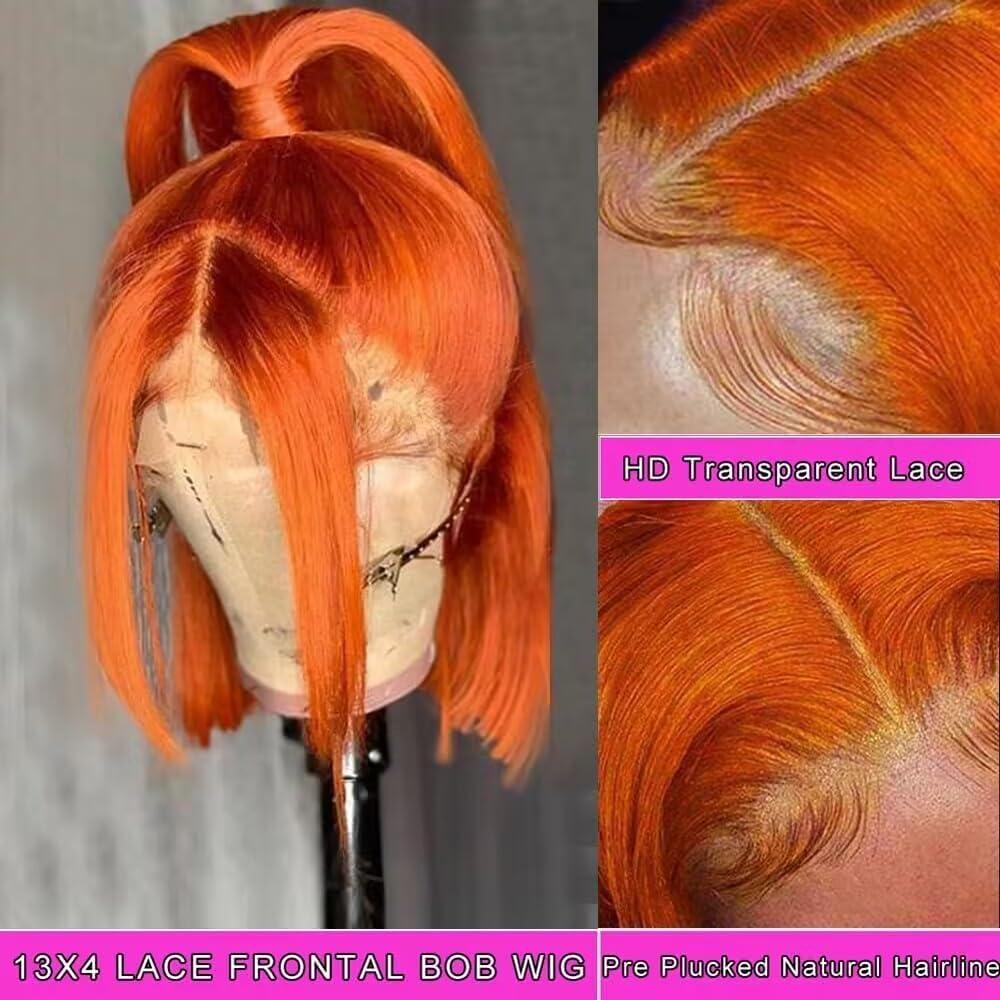 amzhair #350 Ginger Orange Bob Wig Human Hair 13x4 Straight Hd Ginger Bob Lace Front Wigs Human Hair Wear and Go Glueless Wigs Human Hair Pre Plucked Bob HD Lace Frontal Wig Short Bob Wigs For Black Women