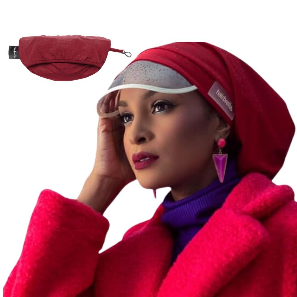 Hairbrella Hairbrella 100% Waterproof Rain Hat, Satin-Lined Cap, UV Sun Protection, Full Hair Coverage, Packable Travel Accessory Cranberry