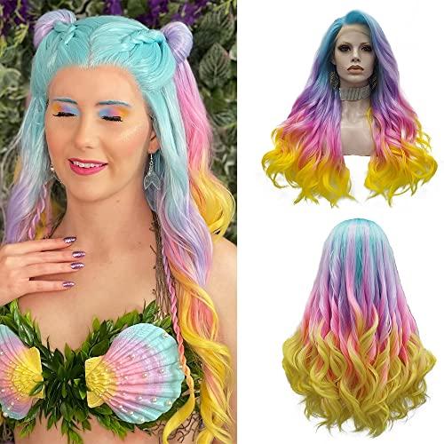 IMSTYLE IMSTYLE Multi-Color Lace Front Wigs Rainbow Natural Wave Synthetic Wig for Cosplay Party Wig 26 inches