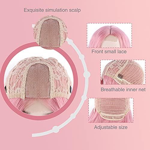 Igrina Igrina Pink Wig for Women Deep Wave 29 Inches Long Wavy Ginger Wig Water Wave Middle Part Curly Synthetic Lace Wig For Cosplay Daily Use(Pink)