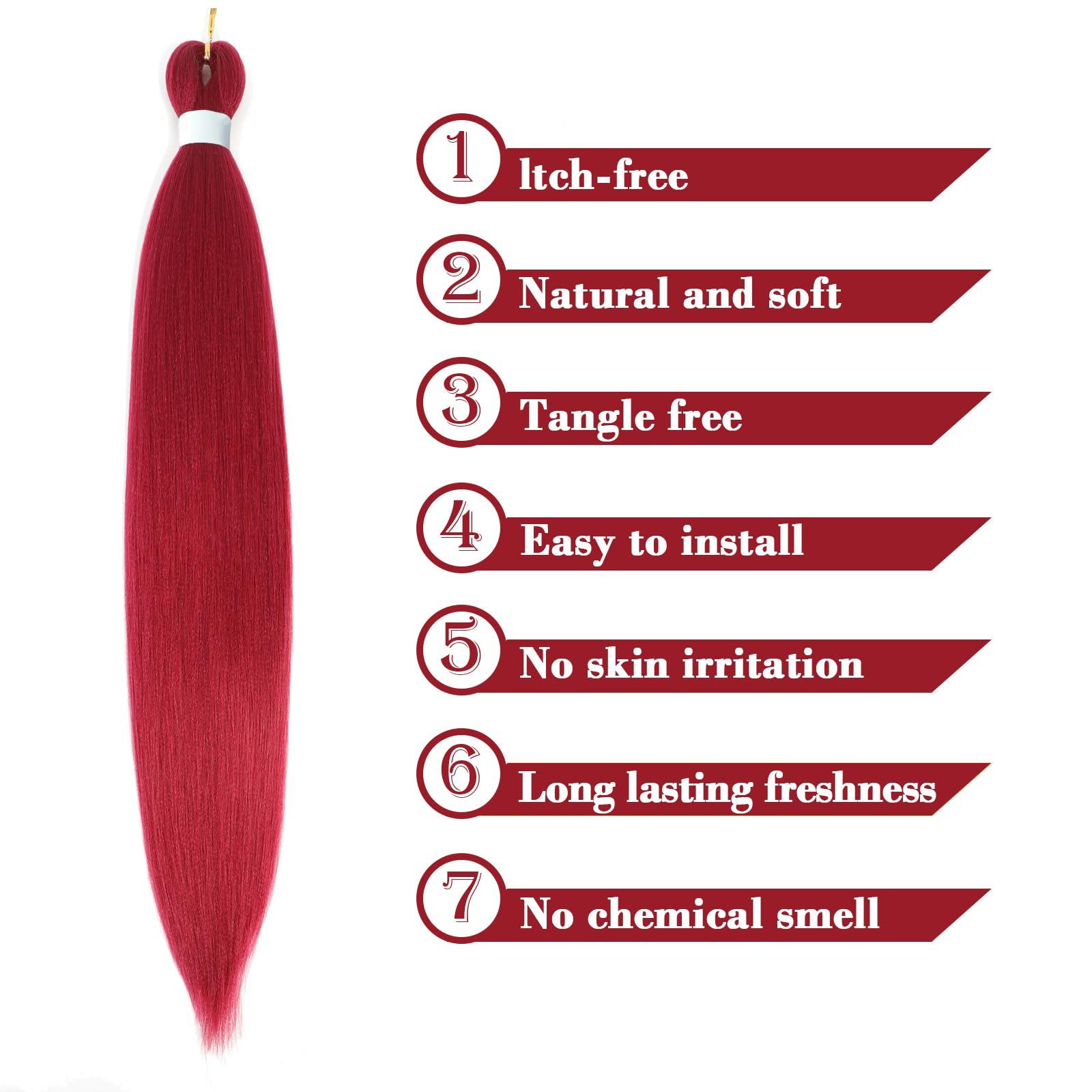 Savasana Savasana Rose Red Pre stretched Braiding Hair, 26 Inches Box Braids Hair Extensions, 3 Packs Yaki Texture Braiding Hair Pre stretched