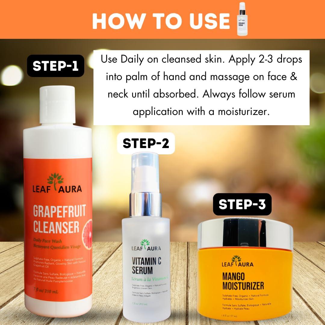 leaf aura Leaf Aura Vitamin C Serum, Sulphate-Free, Organic+ Natural Formula, Brightens Uneven Skin, Made In Canada, 29.5ml