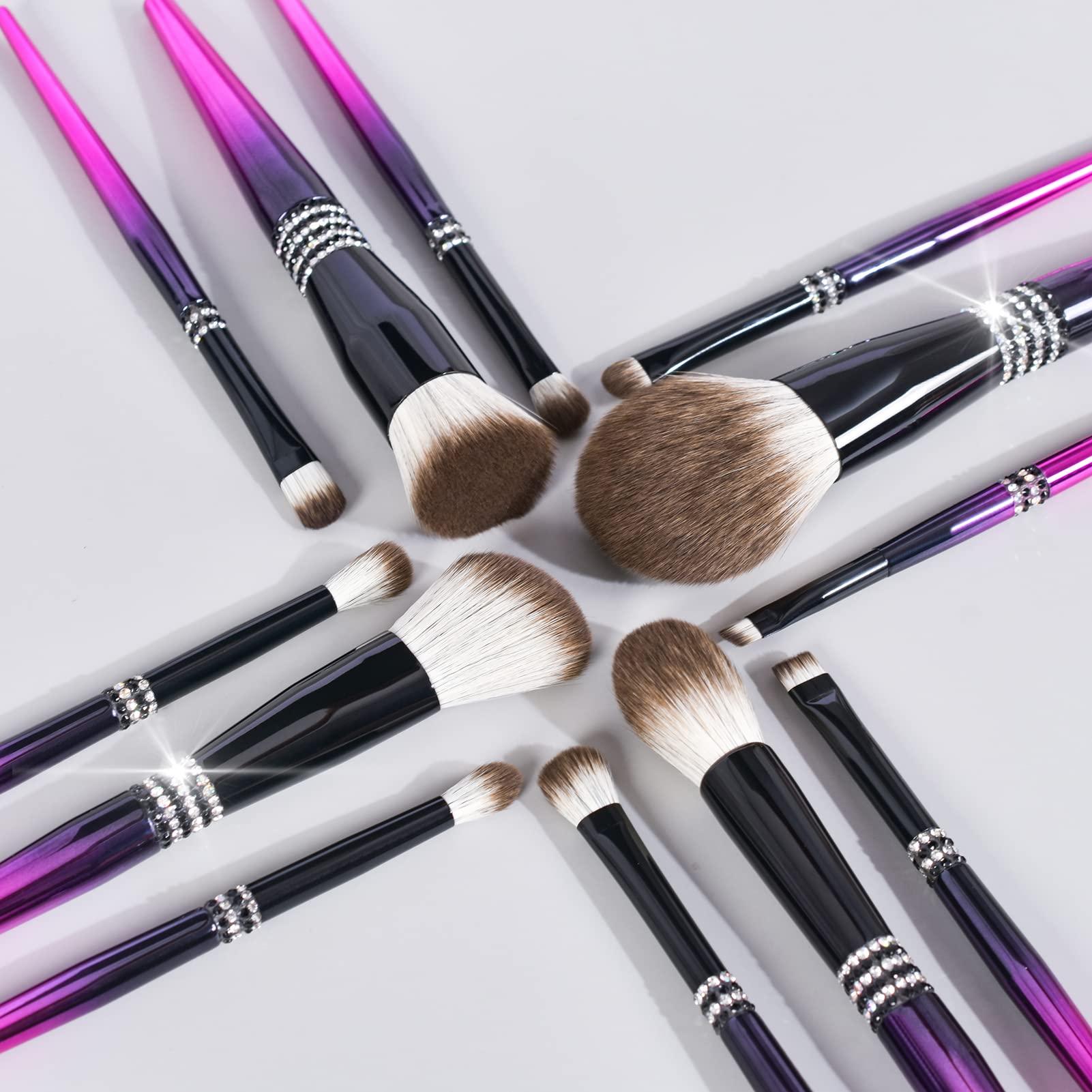 Bueart Design Bueart Design 12PCS Ultra Soft Labeled Makeup Brushes Set with HOLDER case Cosmetic make up brush set (12Pcs Black Rose Red+Holder)