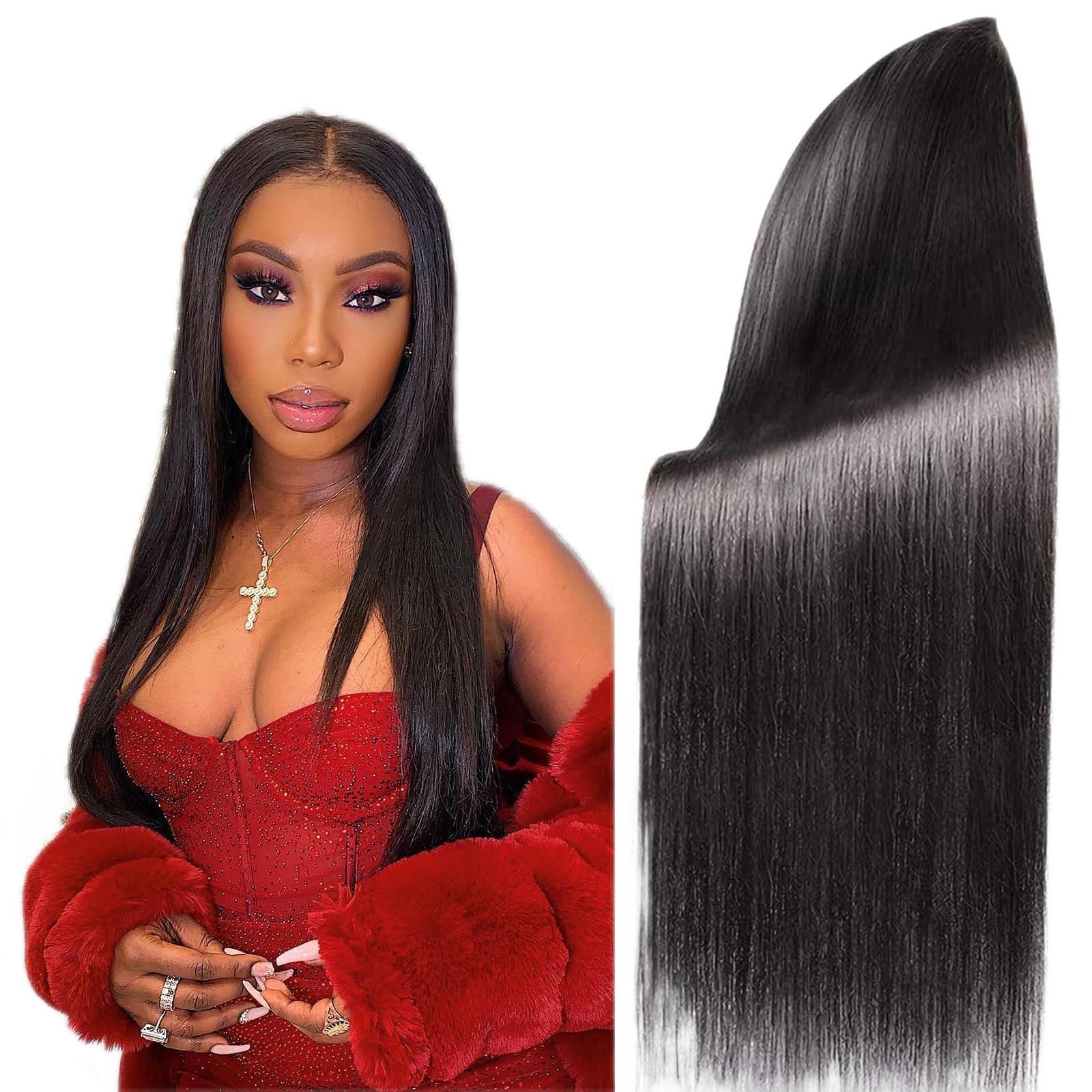 PINJUOO Pinjuoo Peruvian Hair Bundles 14 16 18 20 Inch 4 Straight Bundles Human Hair 100% Unprocessed Raw Virgin Hair Bundles Weave Natural Black Bundles Human Hair Extensions for Women