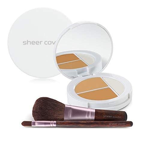 Sheer Cover Sheer Cover Flawless Face Kit Perfect Shade Mineral Foundation Conceal & Brighten Highlight Trio with FREE Foundation Brush and Concealer Brush Tan Shade 4 Pieces