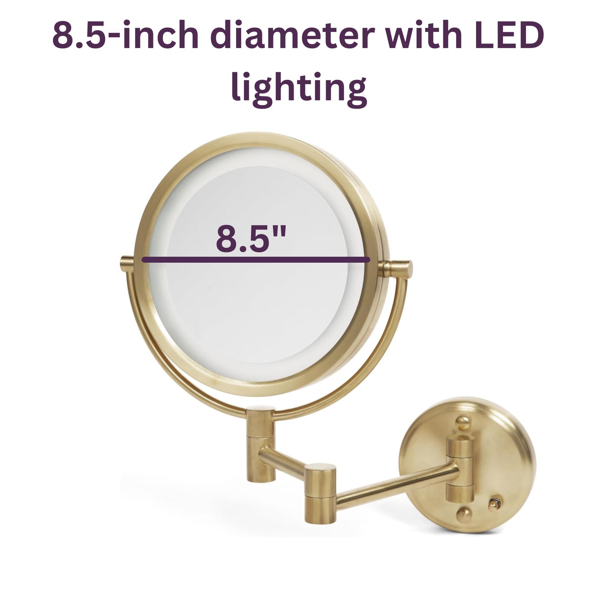 JERDON JERDON Wall-Mounted Makeup Mirror with Lights - Direct-Wired Lighted Makeup Mirror with 8X Magnification & Gold Finish - Model HL88BGLD