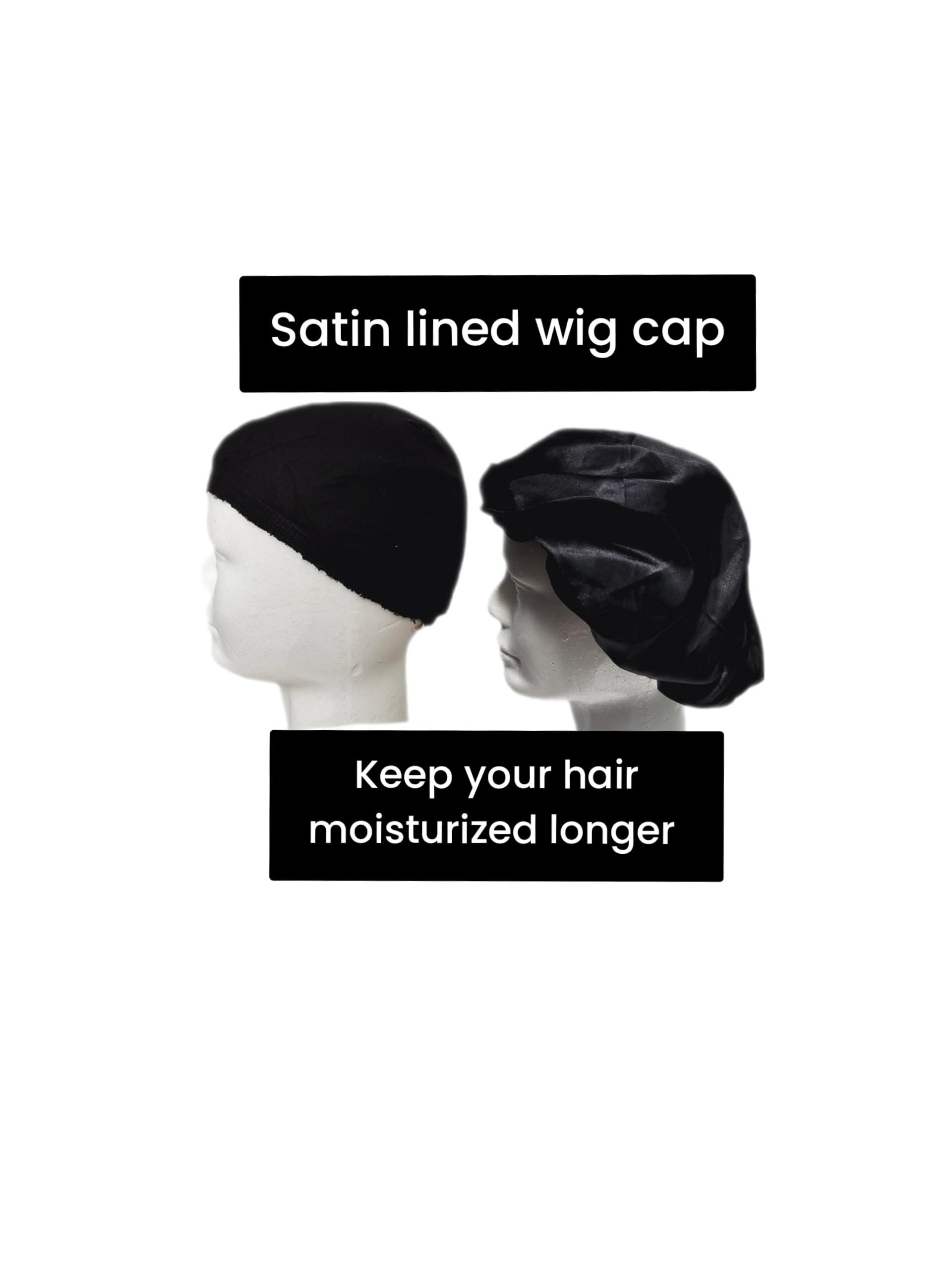 Revealed Pearl Satin lined wig cap, wig cap, wig cap for lace wig (Black)