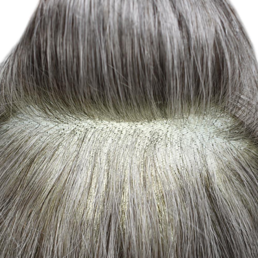 Generic Toupee For Men Swiss Lace Hair System Men Hair Pieces Real Human Hair Units Lace Front Mens ToupeeHair Replacement Natural HairlineMen Hair Systems8\"X10\"-100%Density2# Darkest Brown+70% Sythetic Grey