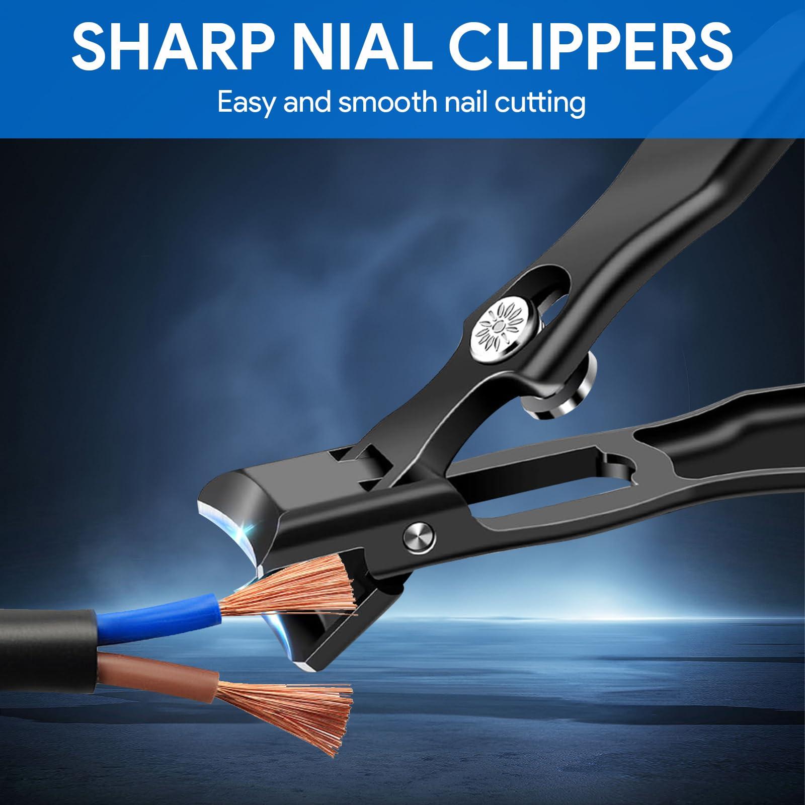HooYiYuuX Lux German Nail Clippers Grip for Men, The UltraSharp Fingernail Clippers with Catcher, No Splash Toenail Clippers for Thick Nails for Seniors, Portable Nail Clipper with Catcher File and Safety Lock