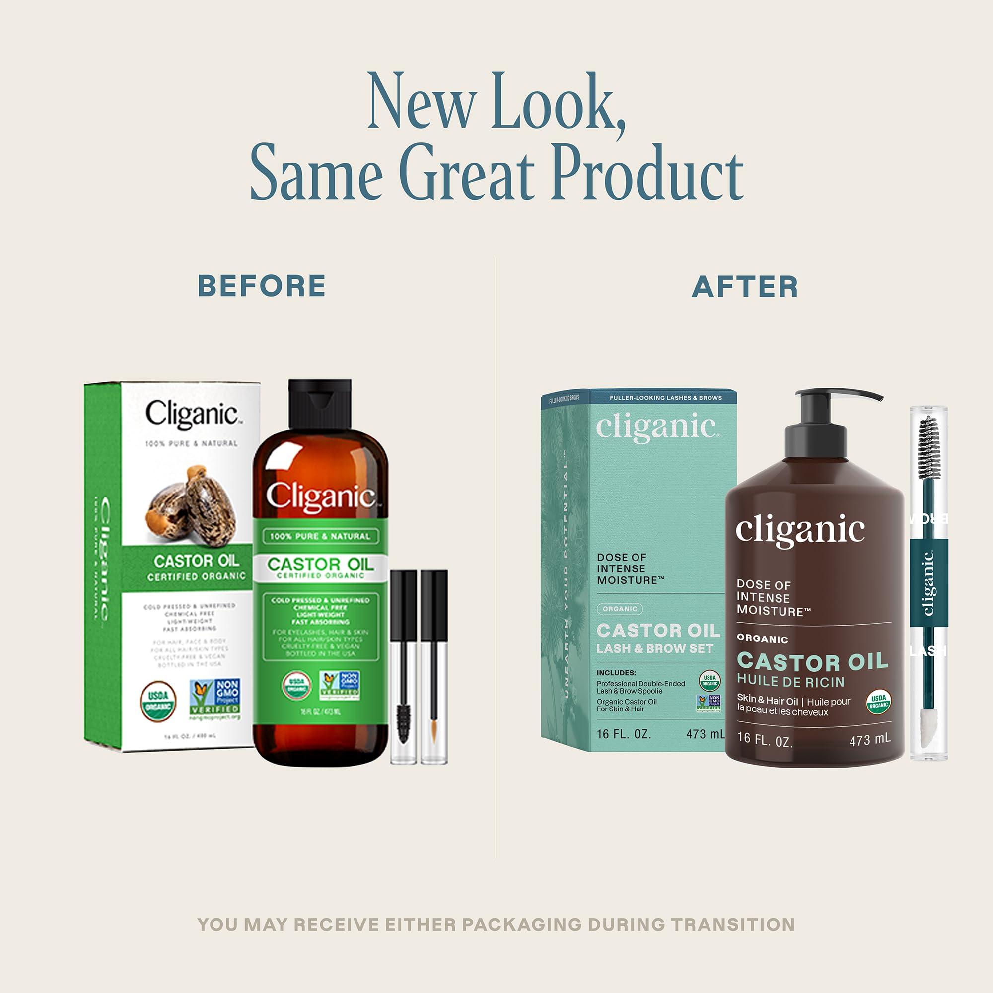 Cliganic Cliganic USDA Organic Castor Oil, 100% Pure (16oz with Eyelash Kit) - For Eyelashes, Eyebrows, Hair & Skin | Bulk, Natural Cold Pressed Unrefined Hexane-Free | DIY Carrier Oil