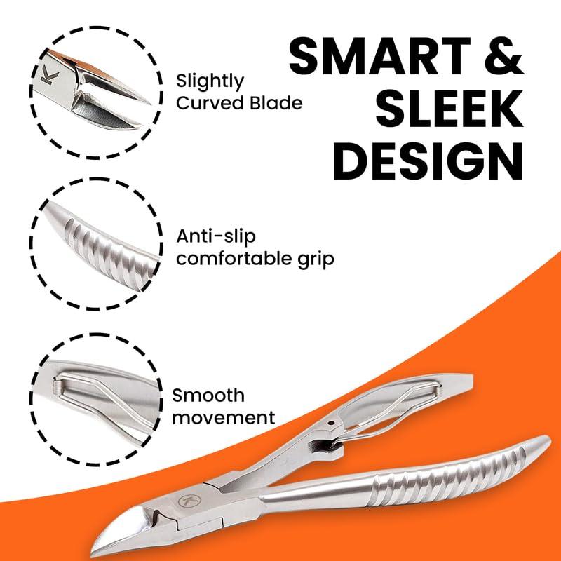 wholehealthsupply KOHM Ingrown Toenail Clippers for Thick Nails - 5" Long KP-700 Heavy Duty Stainless Steel Toe Nail Nippers Tool for Men, Women, Seniors & Adults - Professional Podiatrist Tool