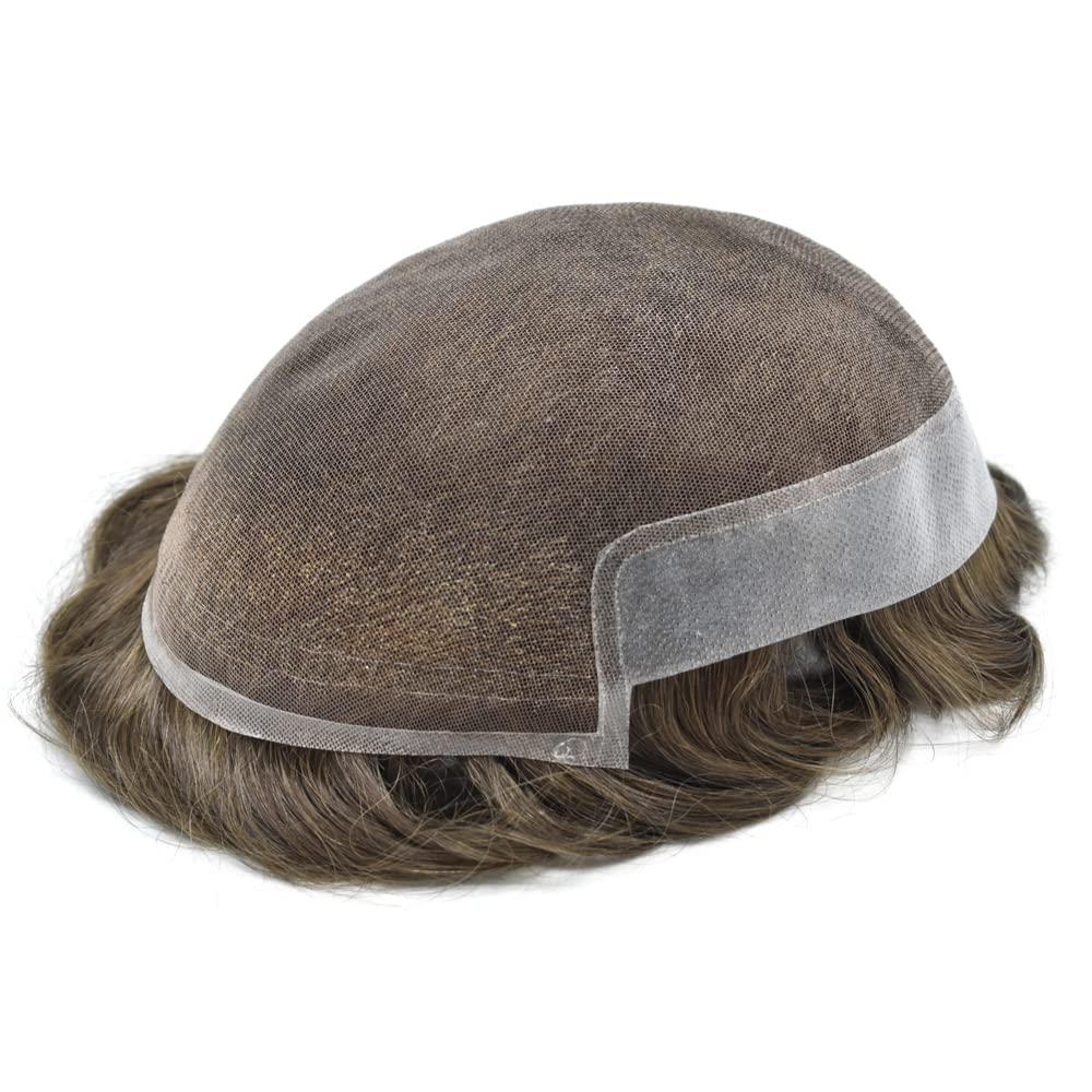 Generic Toupee For Men Hair Piece For Men Swiss Lace Front Mens Toupee Natural Hairline Remy Human Hair Replacement System (7x9\'\'-90% Light Density, 5# Medium Light Brown)