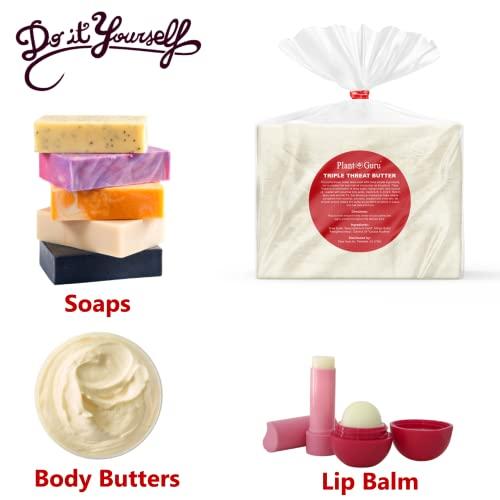 Plant Guru Triple Threat Body Butter 14 oz. - Blend of Shea, Mango & Coconut Oil - 100% Pure Natural Raw Unrefined Moisturizer For Dry Skin, Face And Hair. Great For Lip Balm and Soap Making