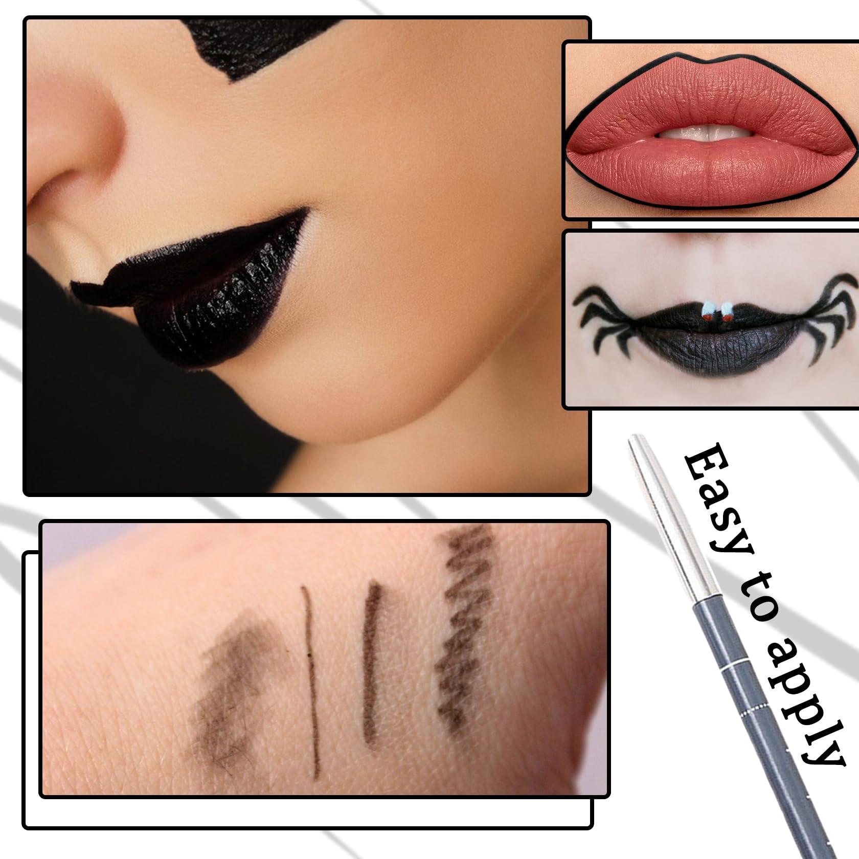 LingHaoLH 2PCS Black Matte Lip Liner and Lipstick Set,High Pigmented Black Liquid Lipstick and Lip Liner Set,Long Lasting Waterproof Black Lipgloss Liner Set for Goth Christmas Halloween Cosplay Makeup