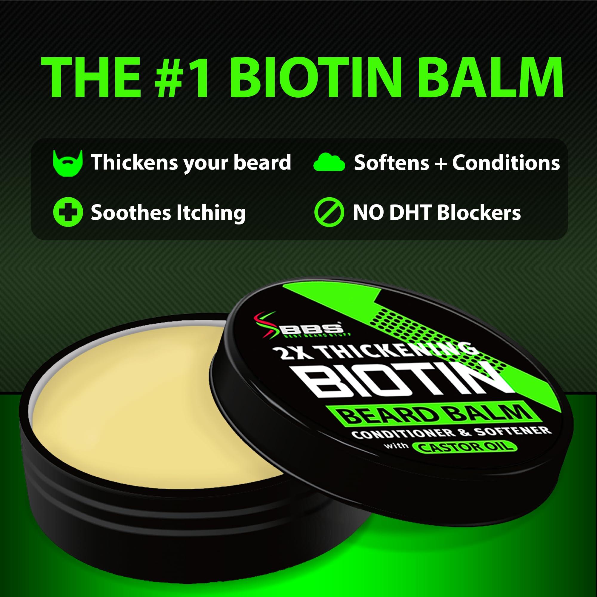 BBS BEST BEARD STUFF 2X Thickening BIOTIN Beard Balm For Men & Mustache Wax for Beard Growth  Organic Beard Conditioner for Men & Beard Softener for Men  Beard Moisturizer for Men  Castor Oil Beard Wax for Men  USA
