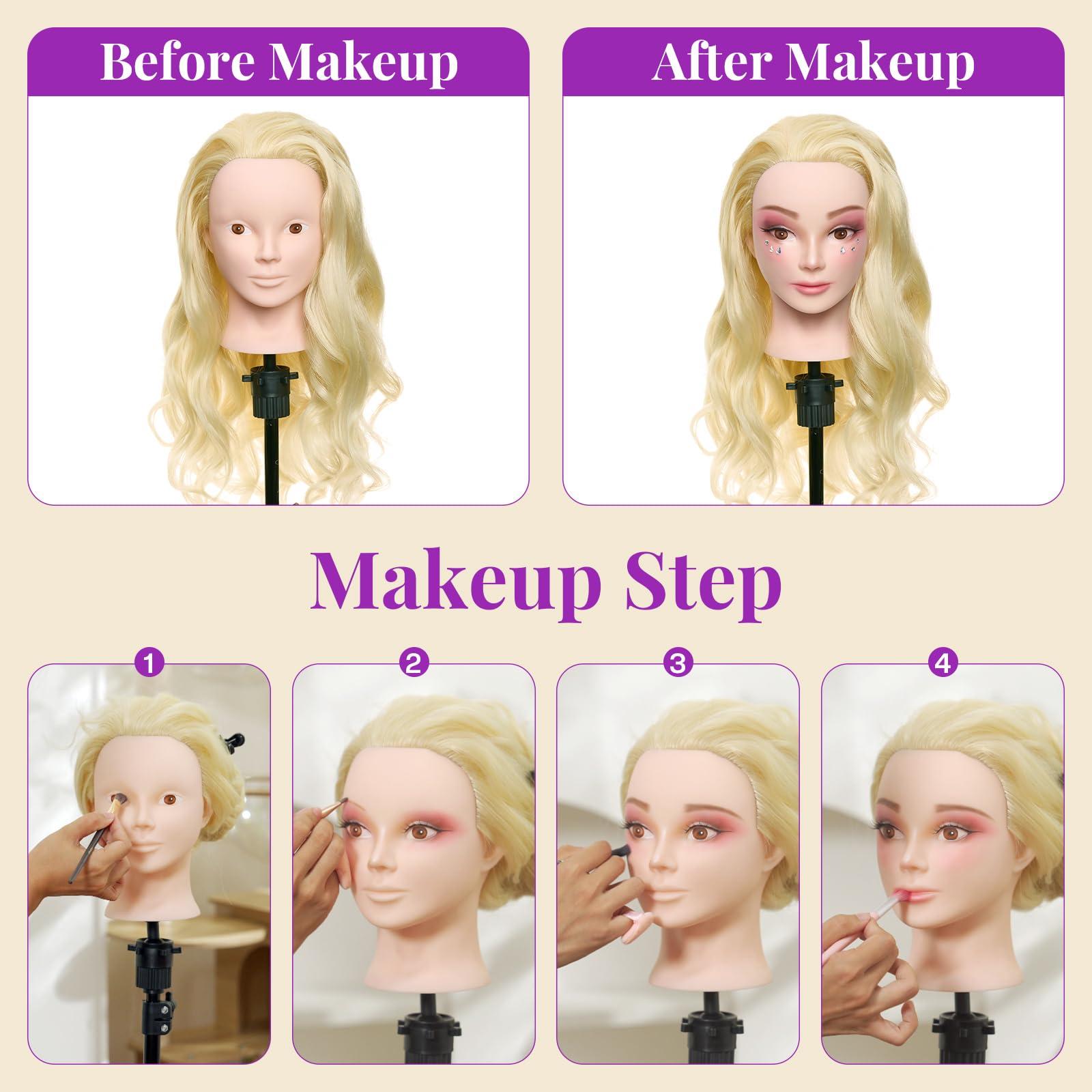 Neverland Beauty & Health Neverland Beauty Mannequin Head with 50% Real Human Hair, 24 Inch Makeup Cosmetology Manikin Practice Head with Hair, Braiding Hairdressing Doll Head for Hair Styling with False Eyelashes