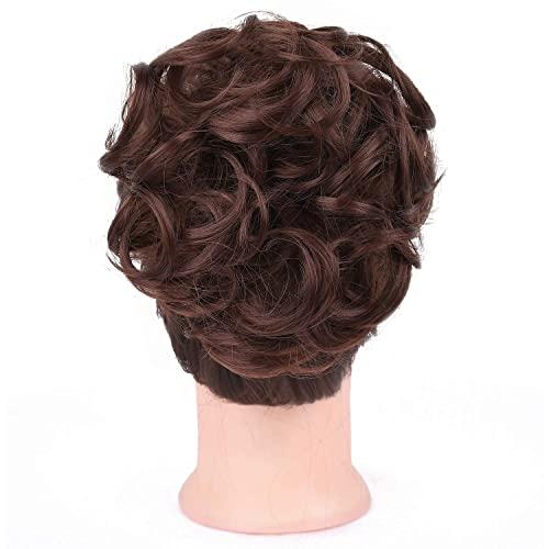 ELAINE ELAINE Hair Buns Hair Piece Messy Tousled Wavy Curly Scrunchies Wrap Ponytail Extensions With Elastic Rubber Band Synthetic Donut Updo Hairpieces for Women Girls (Dark Auburn -#39)