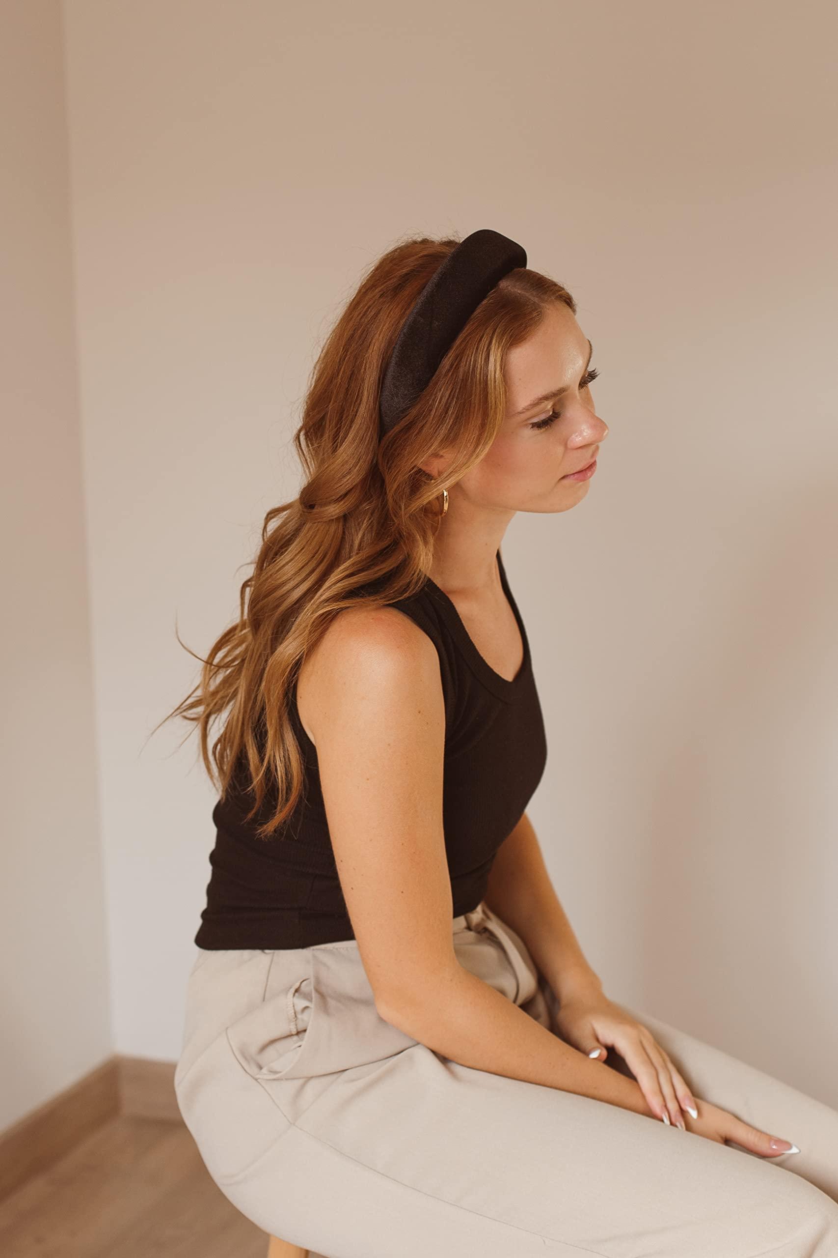 Habac Studio HABAC STUDIO- Headbands for Women Hair Accessories for Women Hair bands for Girls Headbands Velvet Padded 4.2cm Wide. (Black)