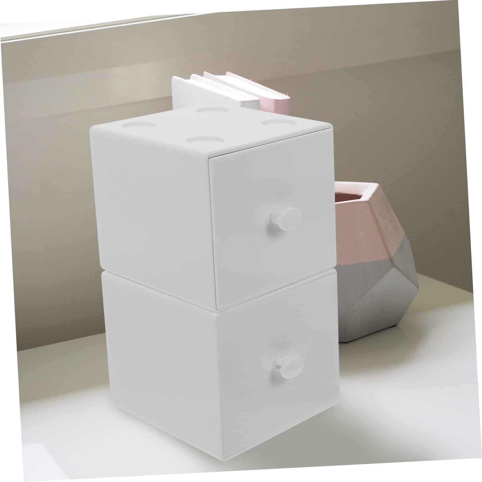 Hoement Hoement 2pcs Storage Box Holder Canisters Organiser Compartments Skincare Baskets Makeup Organizers and Storage Office Organization Make up Brushes Holder Cabinet Hat Pot Chrome White