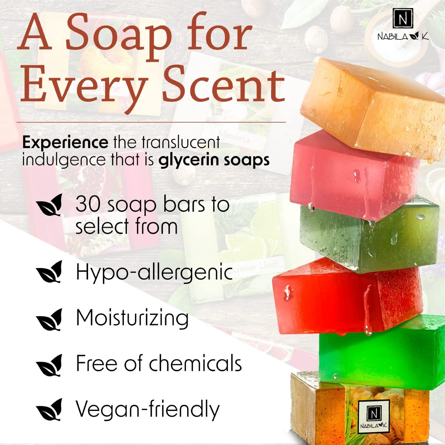 Nabila K Glycerin Bar Soap Healing Arts Scent - Natural, Vegan-Friendly, Hypoallergenic - Moisturizing and Hydrating with 100% Vegetable Glycerin - Sulfate-Free, Paraben-Free, Chemical-Free - 4.5 oz