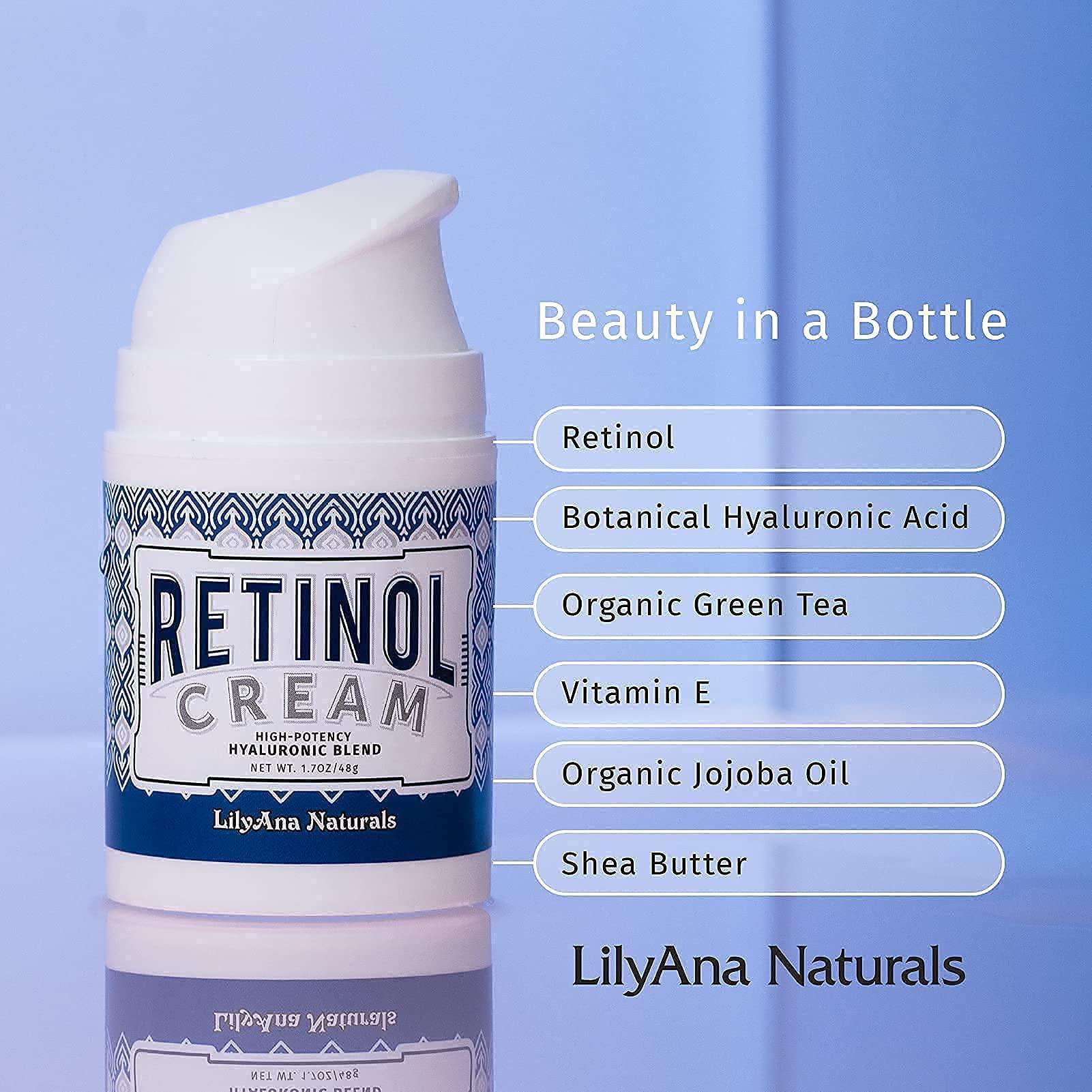 LilyAna Naturals Retinol Plus - Retinol Cream for Face 1.7oz (1-Pack) and LilyAna Naturals Retinol 2.5% Serum 1oz (1-Pack), for effective treatment of dark spots and acne scars
